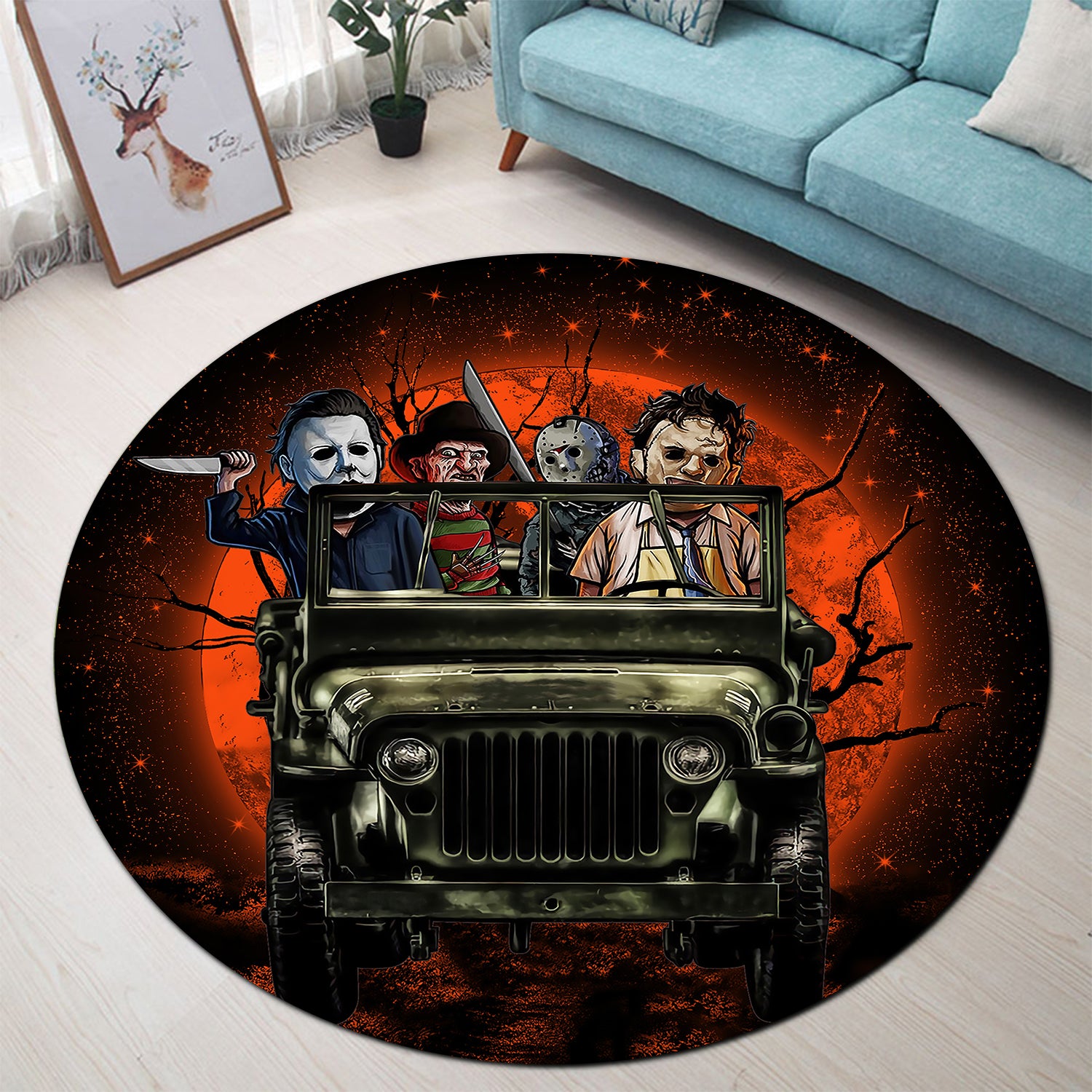 Halloween Horror Movie Jeep Rug for Bedroom Living Room Decor