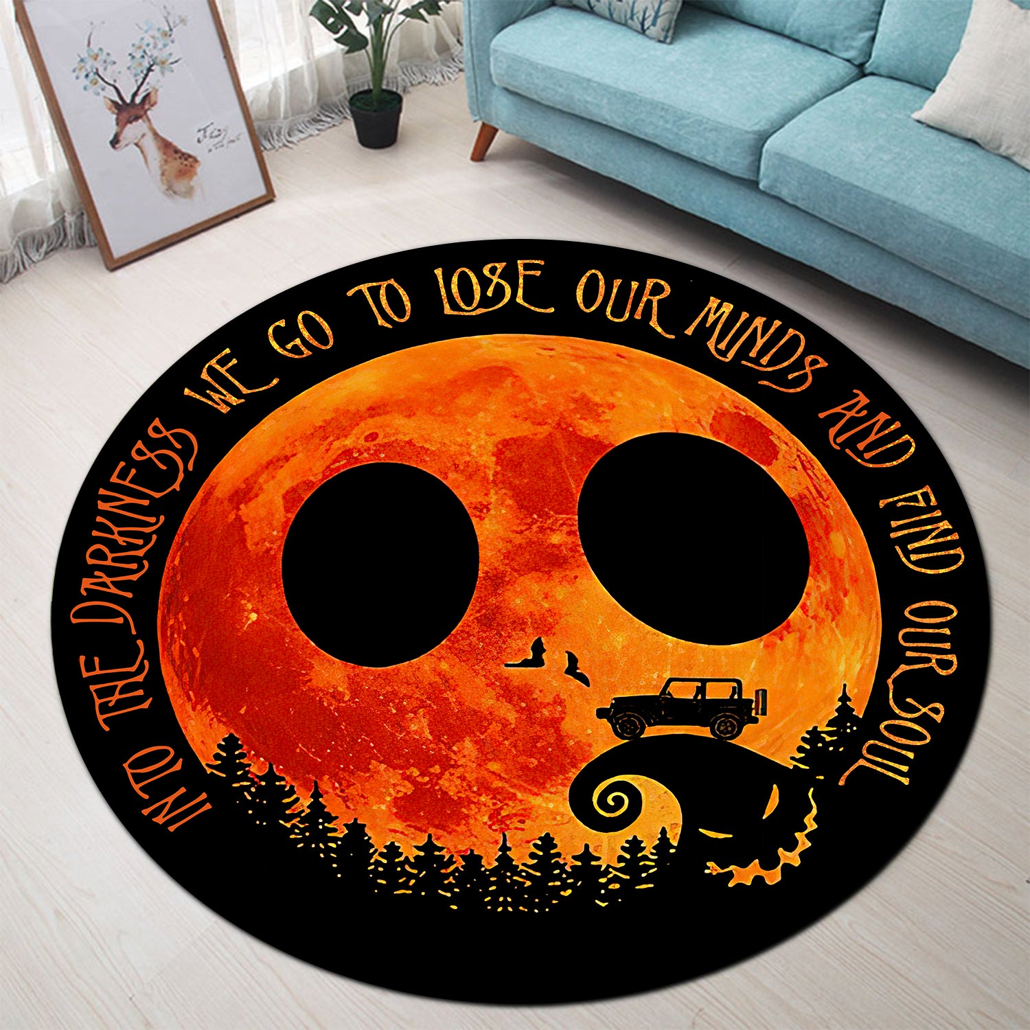 Halloween Nightmare Jeep Round Carpet Rug for Bedroom Living Room