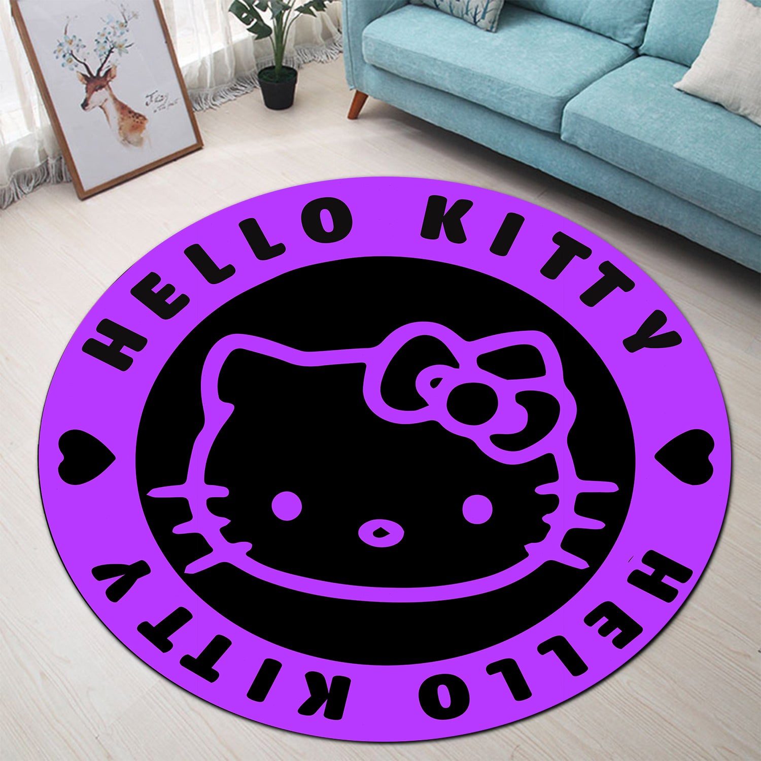 Hello Kitty Purple Round Rug for Bedroom and Living Room Decor