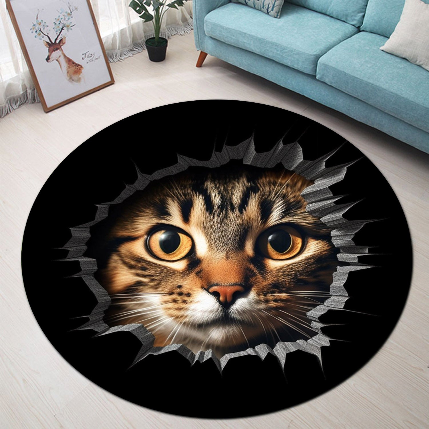 Hidden Cat Round Carpet Rug for Bedroom and Living Room Decor