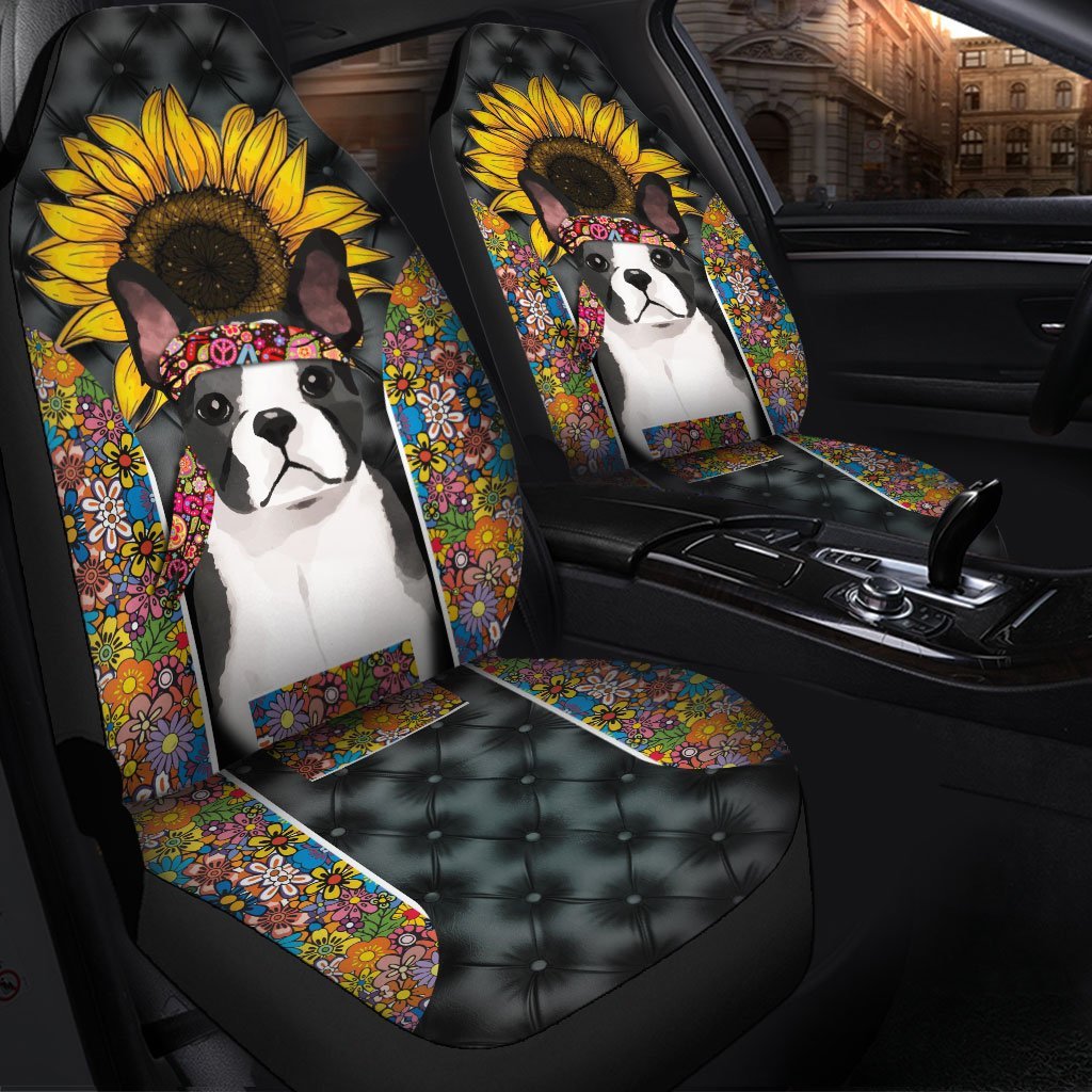 Hippie Boston Terrier Premium Custom Car Seat Covers Decor Protectors