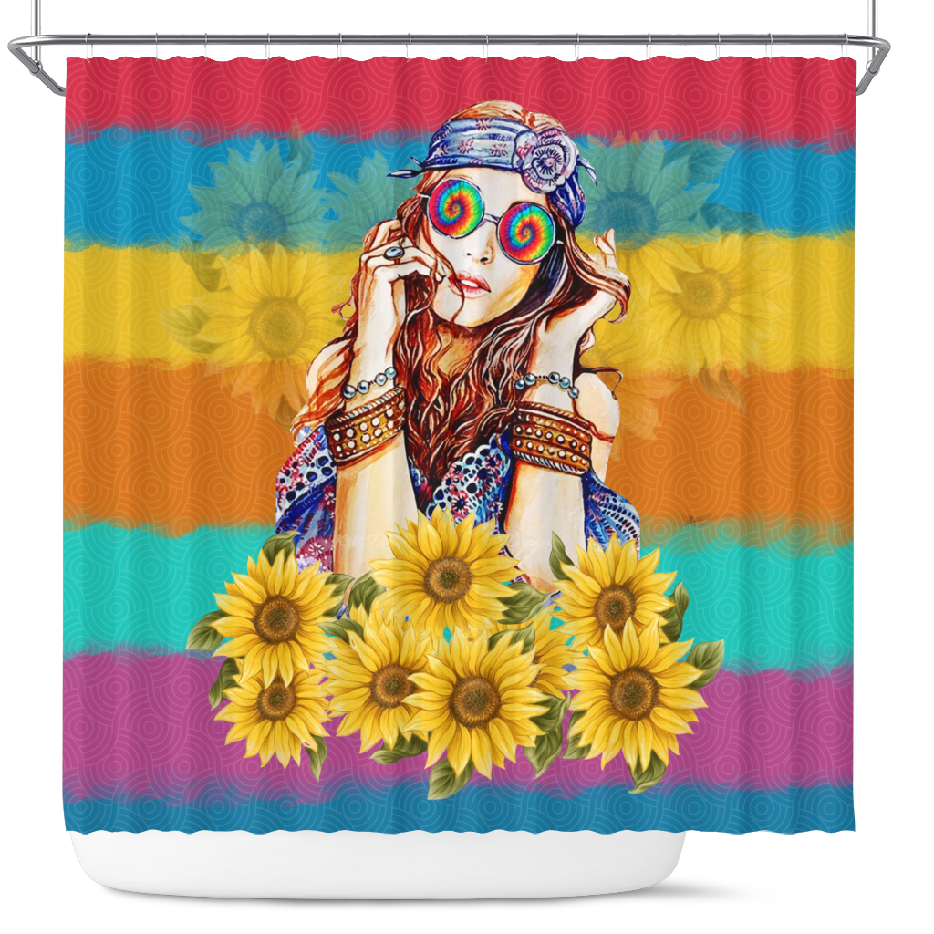 Bohemian Sunflower Shower Curtain for Hippie Girl Decor