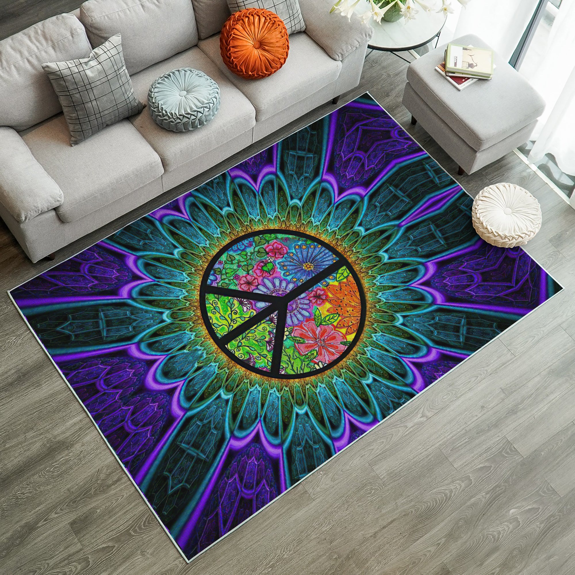Colorful Rainbow Sunflower Area Rug for Home Room Decor