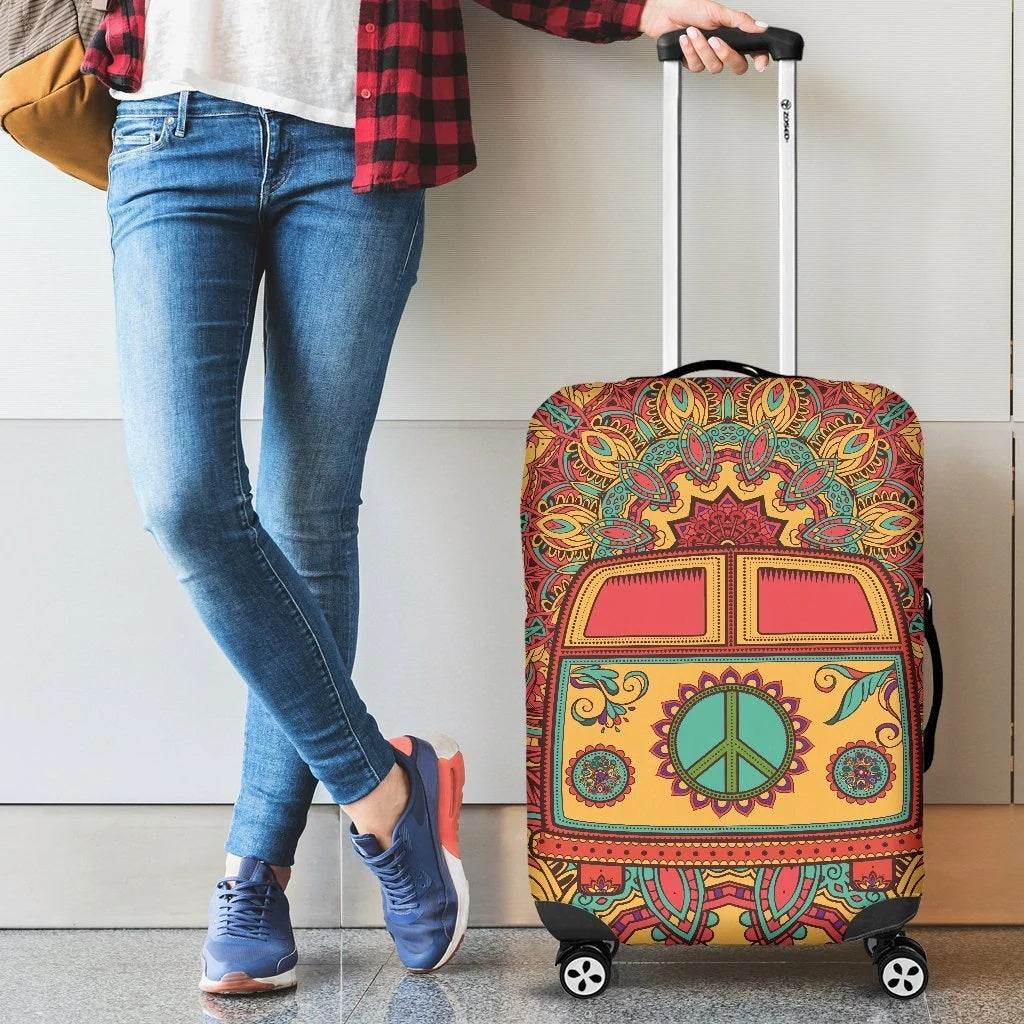 Hippie Van Mandala Suitcase Protector Luggage Cover for Travel