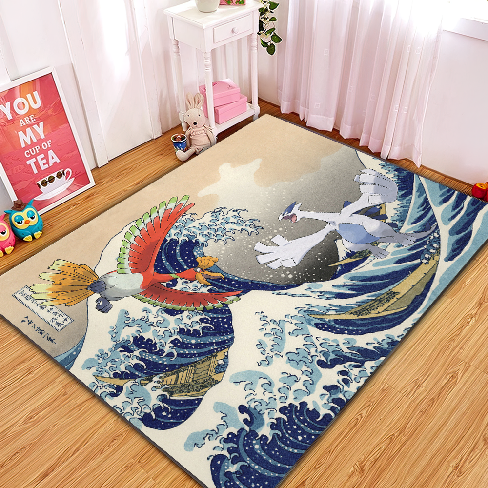 Hoho Vs Lugia Pokemon Great Wave Rug for Home Room Decor