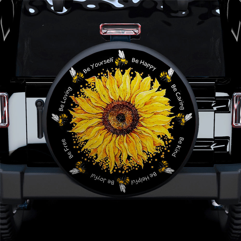 Sunflower Honey Bee Jeep Car Spare Tire Covers Gift for Campers