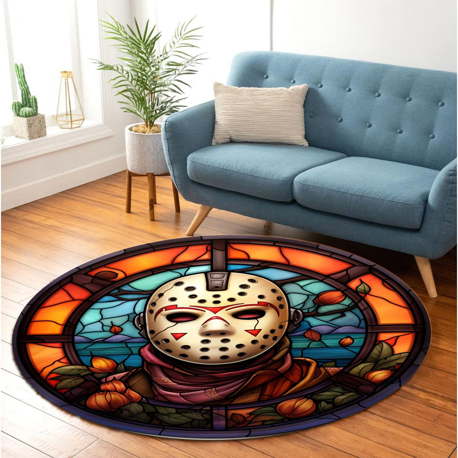 Horror Movie Stained Glass Round Rug for Bedroom Living Room Decor
