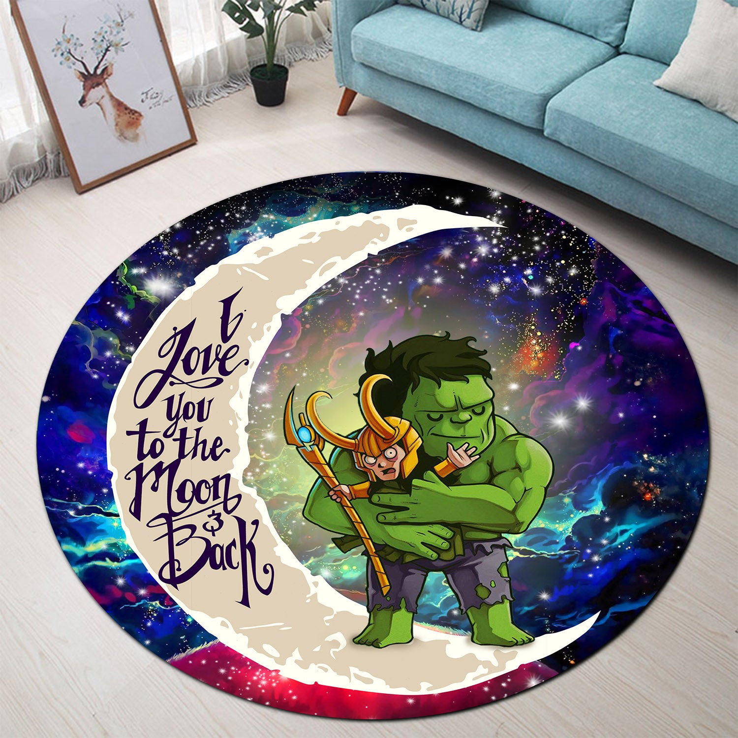Hulk Loki Love You To The Moon Galaxy Rug for Bedroom Living Room