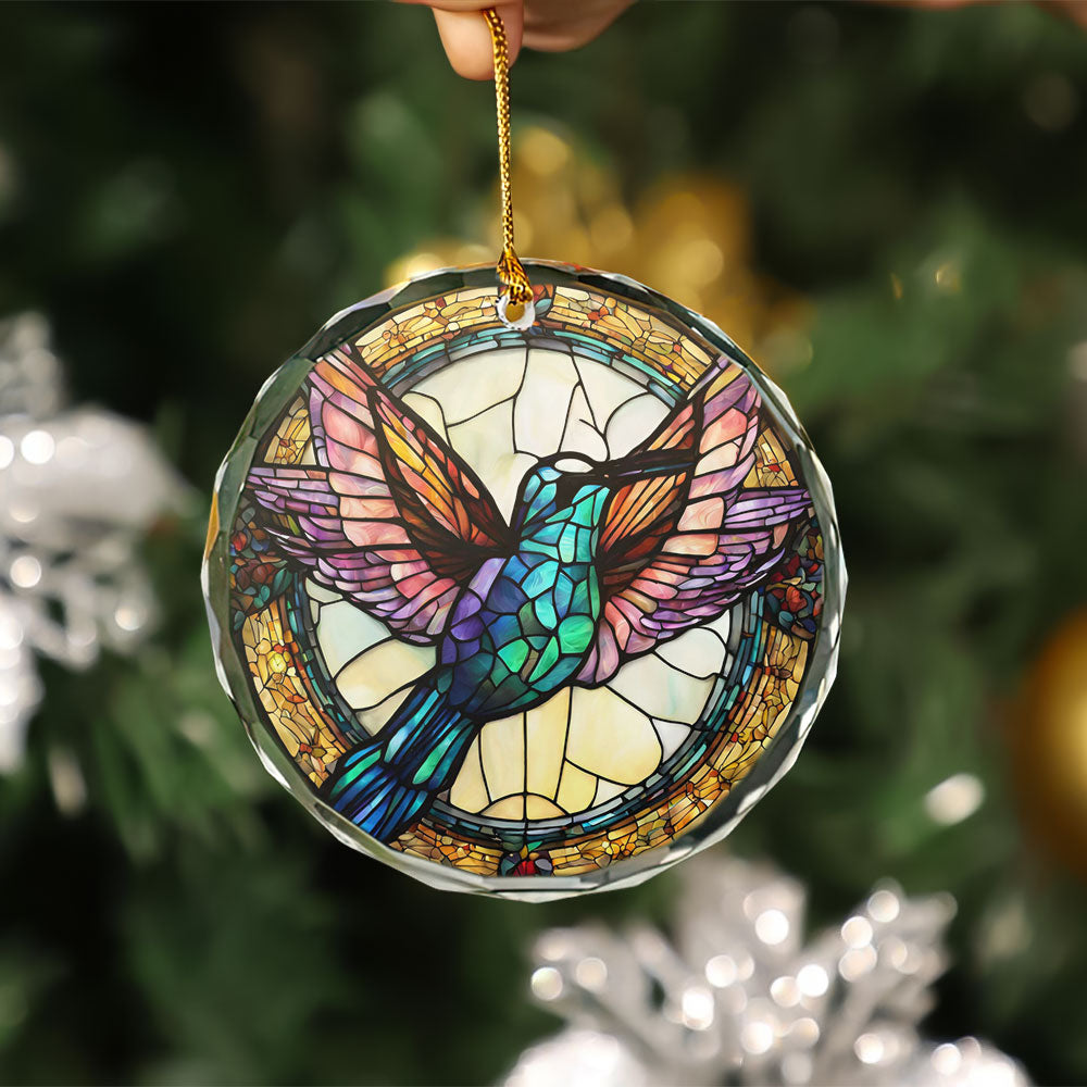 Christmas Holiday Hummingbird Stained Glass Ornament Gift Idea