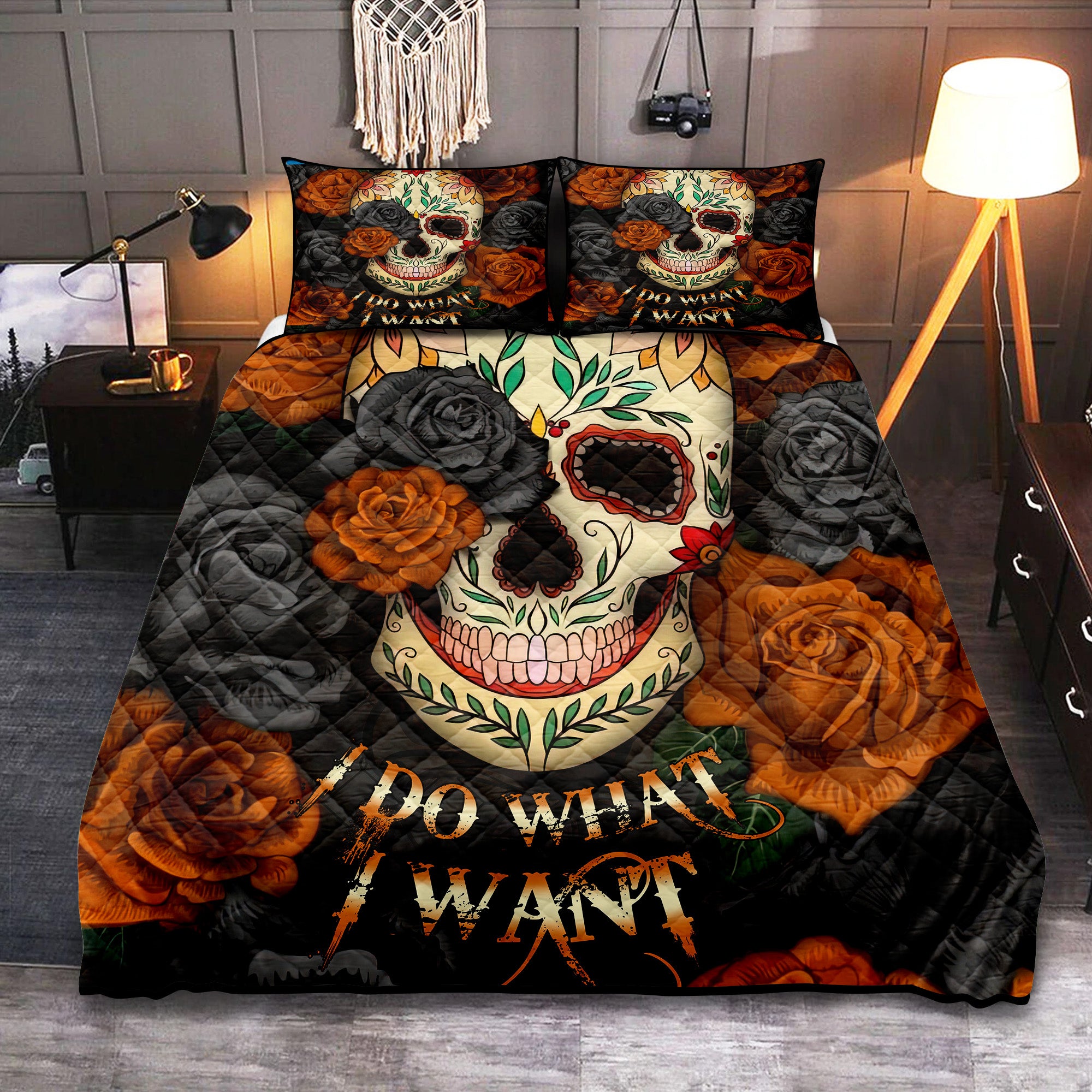 Skull Roses Mandala Quilt Bed Set - I Do What I Want Design