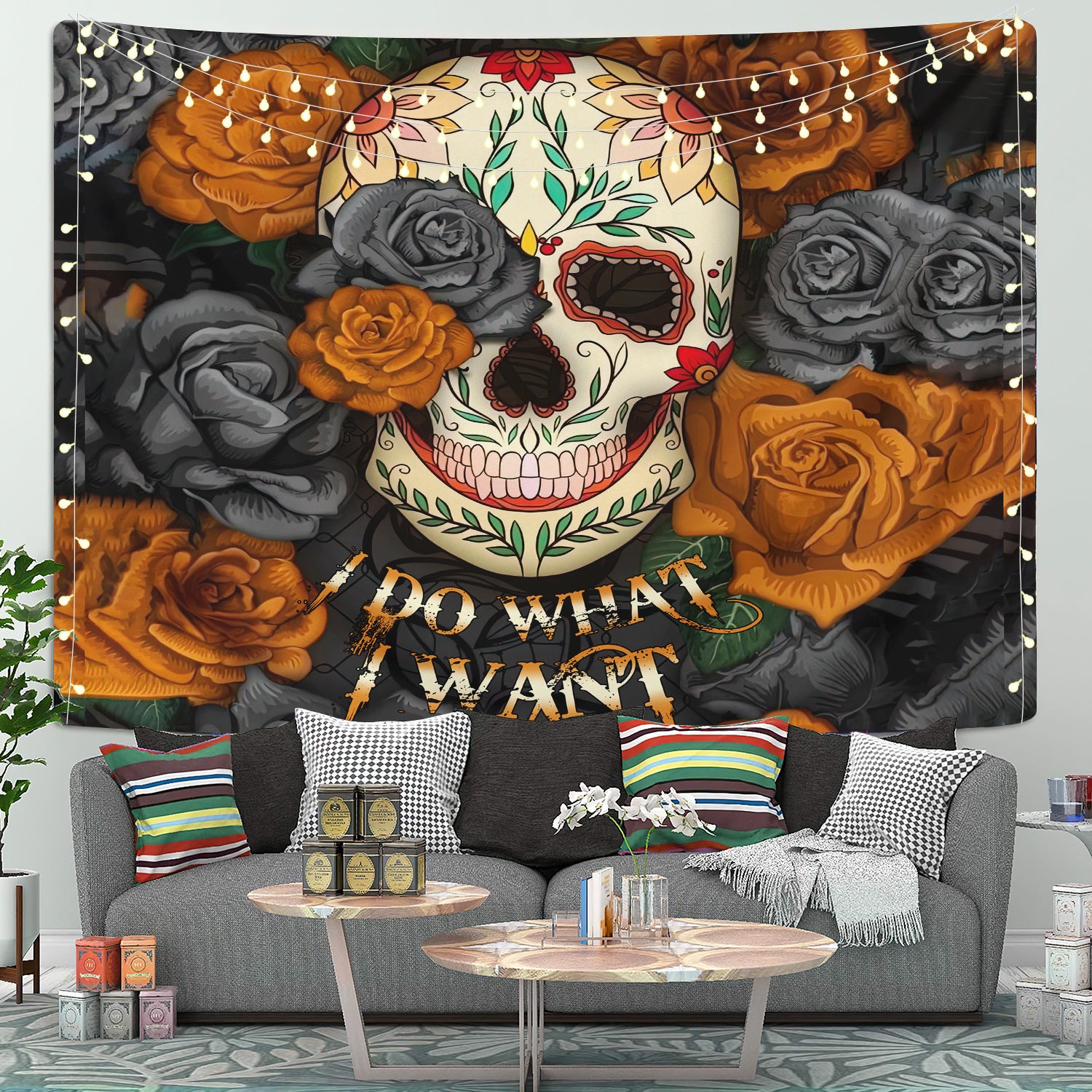 Skull Roses Mandala Tapestry for Room Decor - I Do What I Want