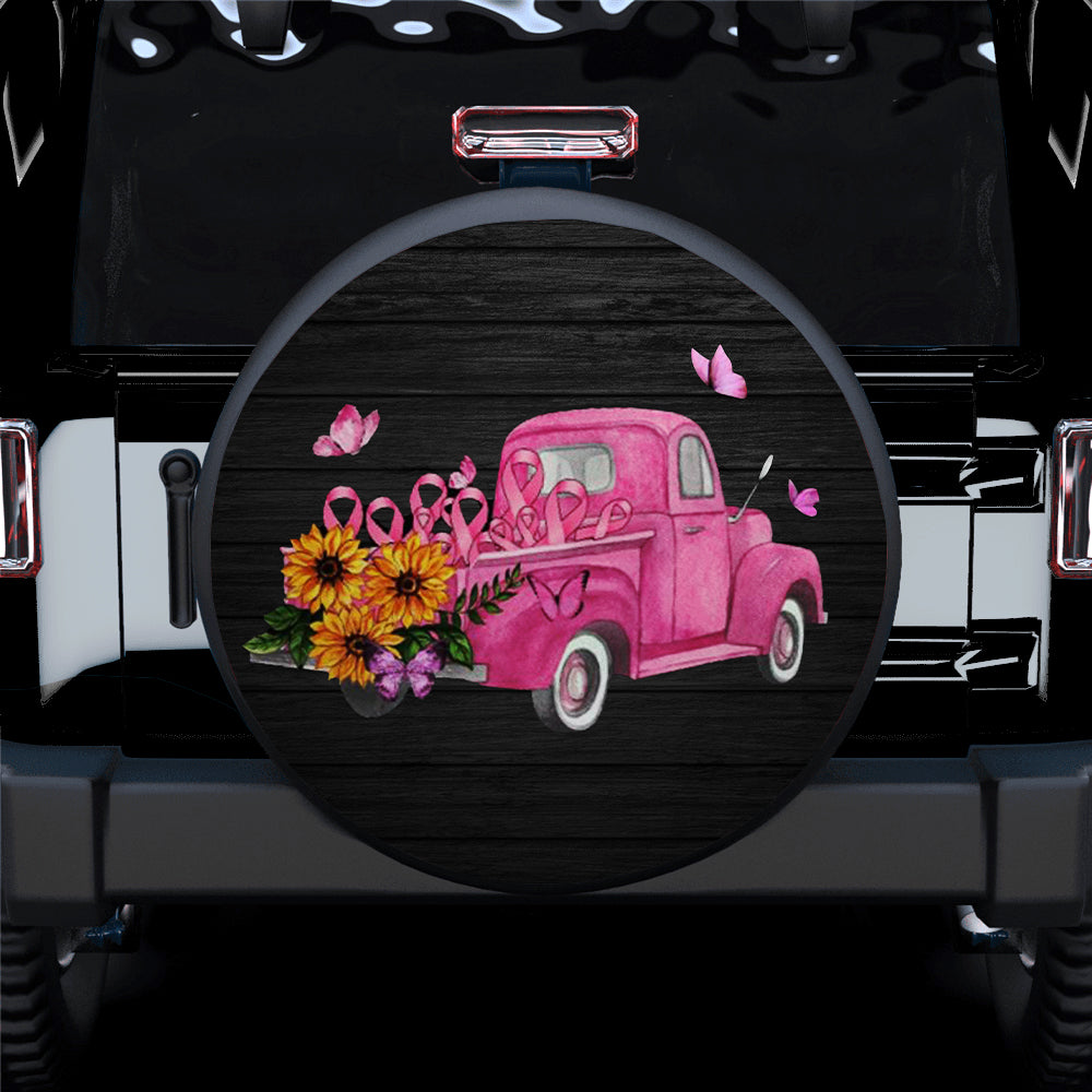 October Pink Mini Truck Jeep Spare Tire Cover Gift for Campers