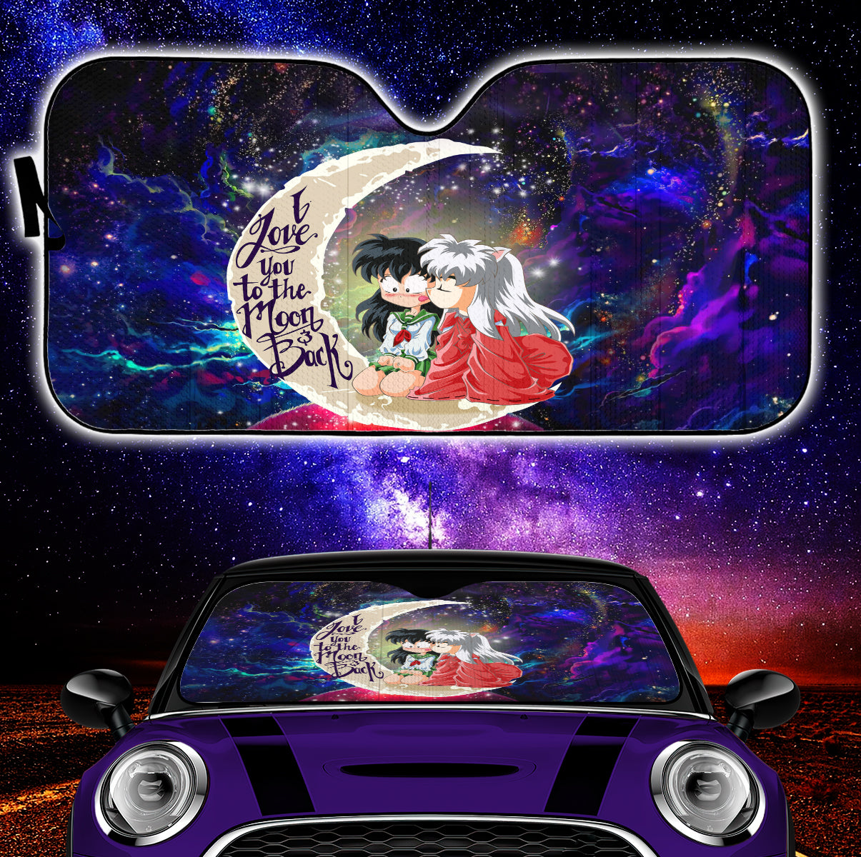 Inuyasha Galaxy Auto Sunshades - Love You To The Moon Design