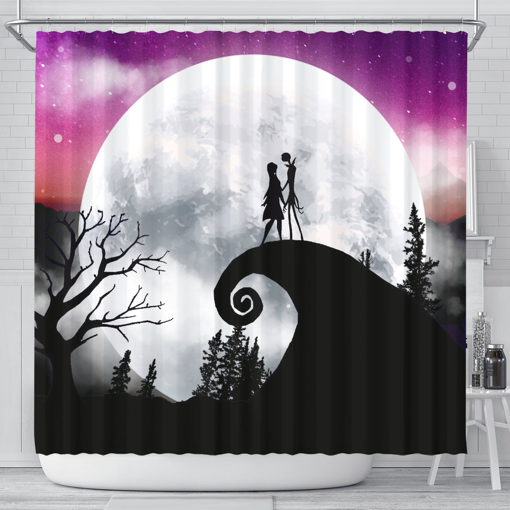 Jack Skellington Sally Moon Night Shower Curtain for Bathroom Decor