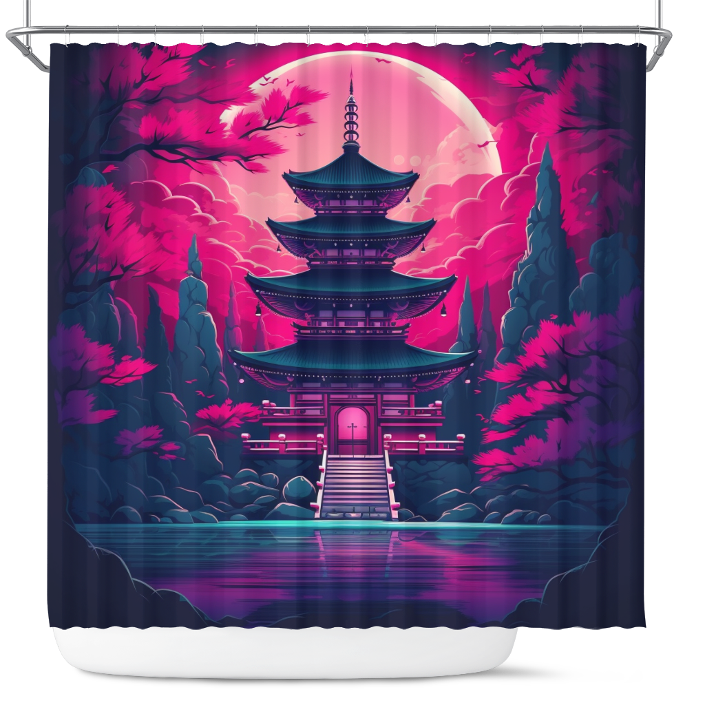 Japanese Temple Design Waterproof Shower Curtain for Bathroom
