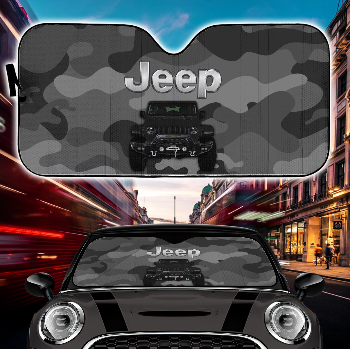 Black Jeep Camo Auto Sunshades | Car Windshield Sun Protection