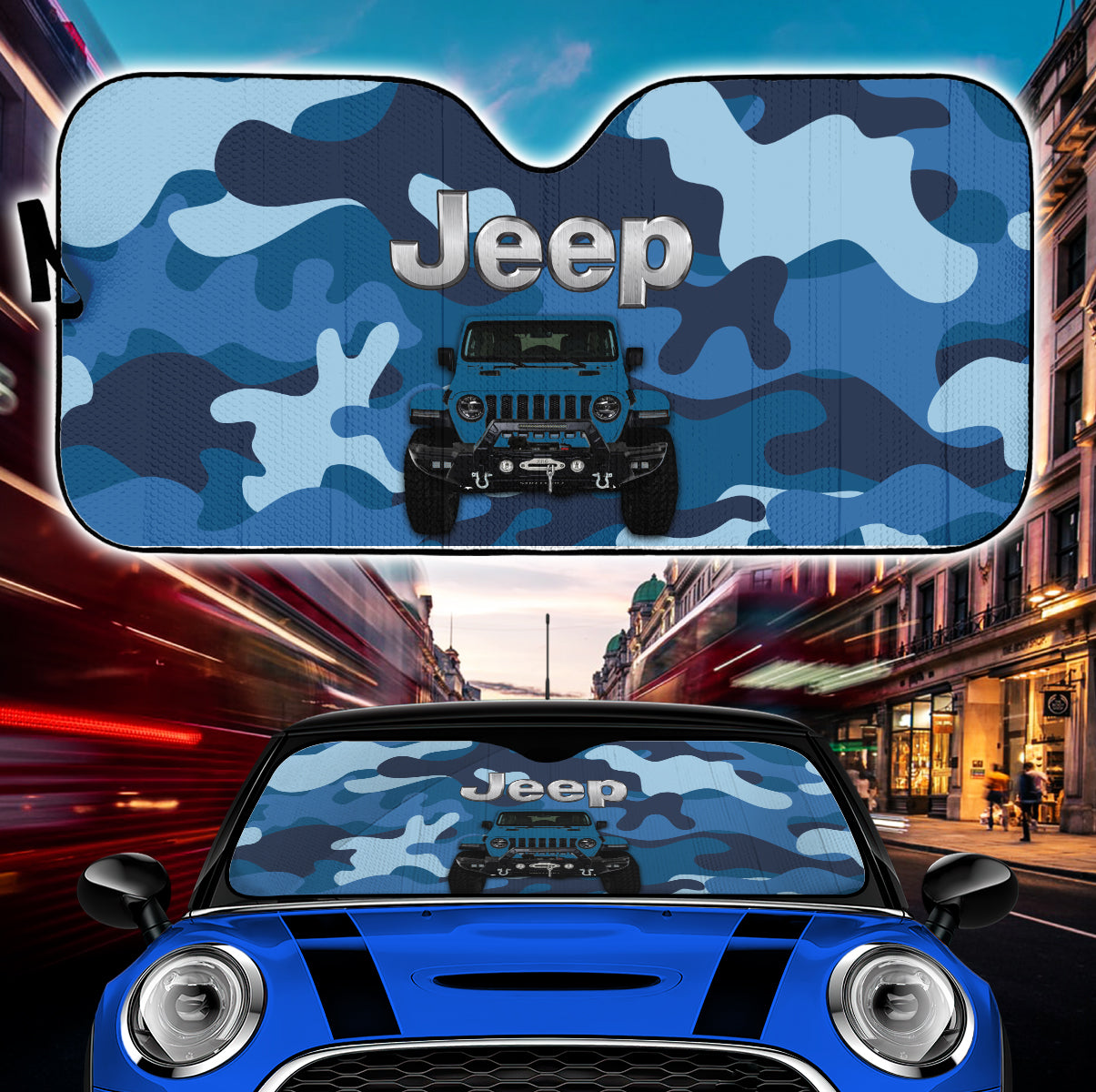 Blue Camo Jeep Car Sunshades - Auto Sun Protection Shade