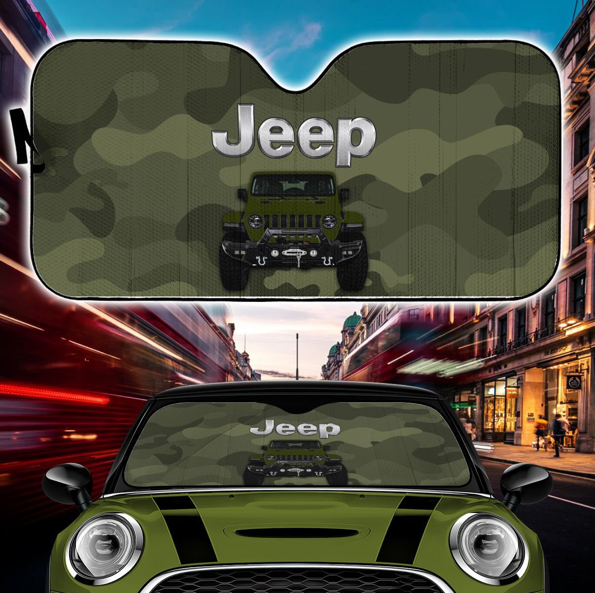 Camo Green Jeep Auto Sunshades for Car UV Protection