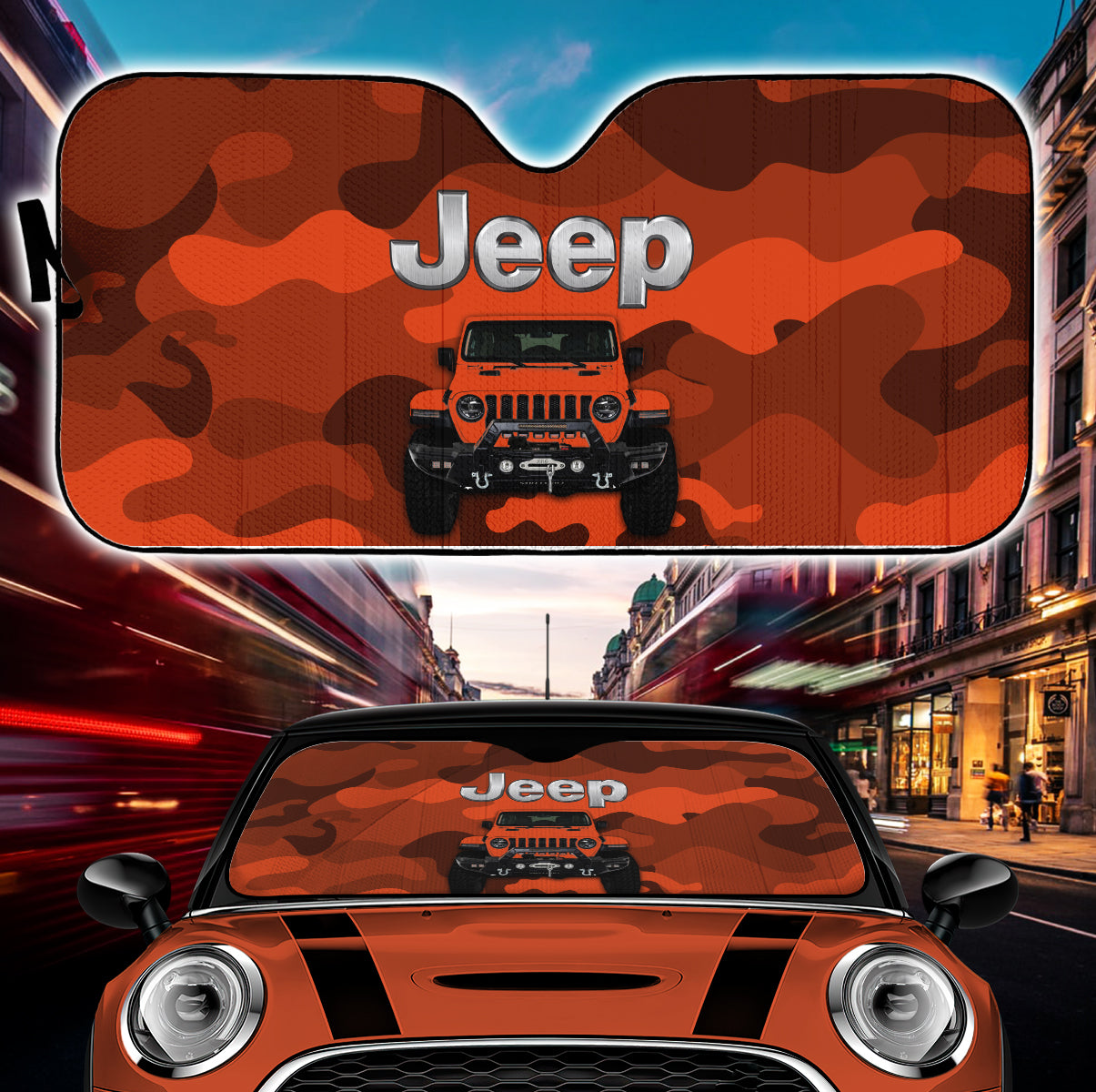 Orange Camo Jeep Car Auto Sunshades for UV Protection