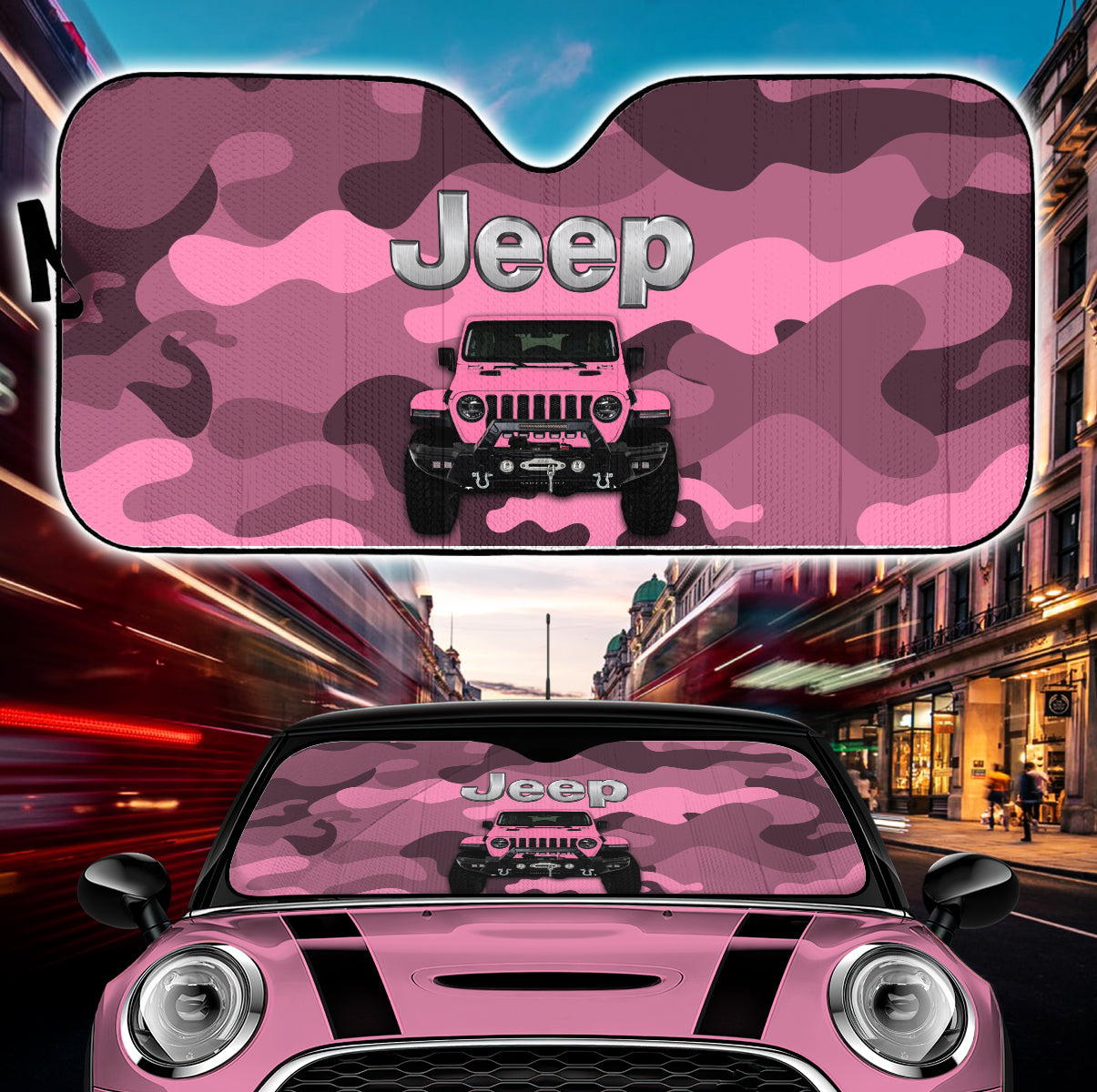 Pink Camo Jeep Auto Sunshades for Cars - UV Protection