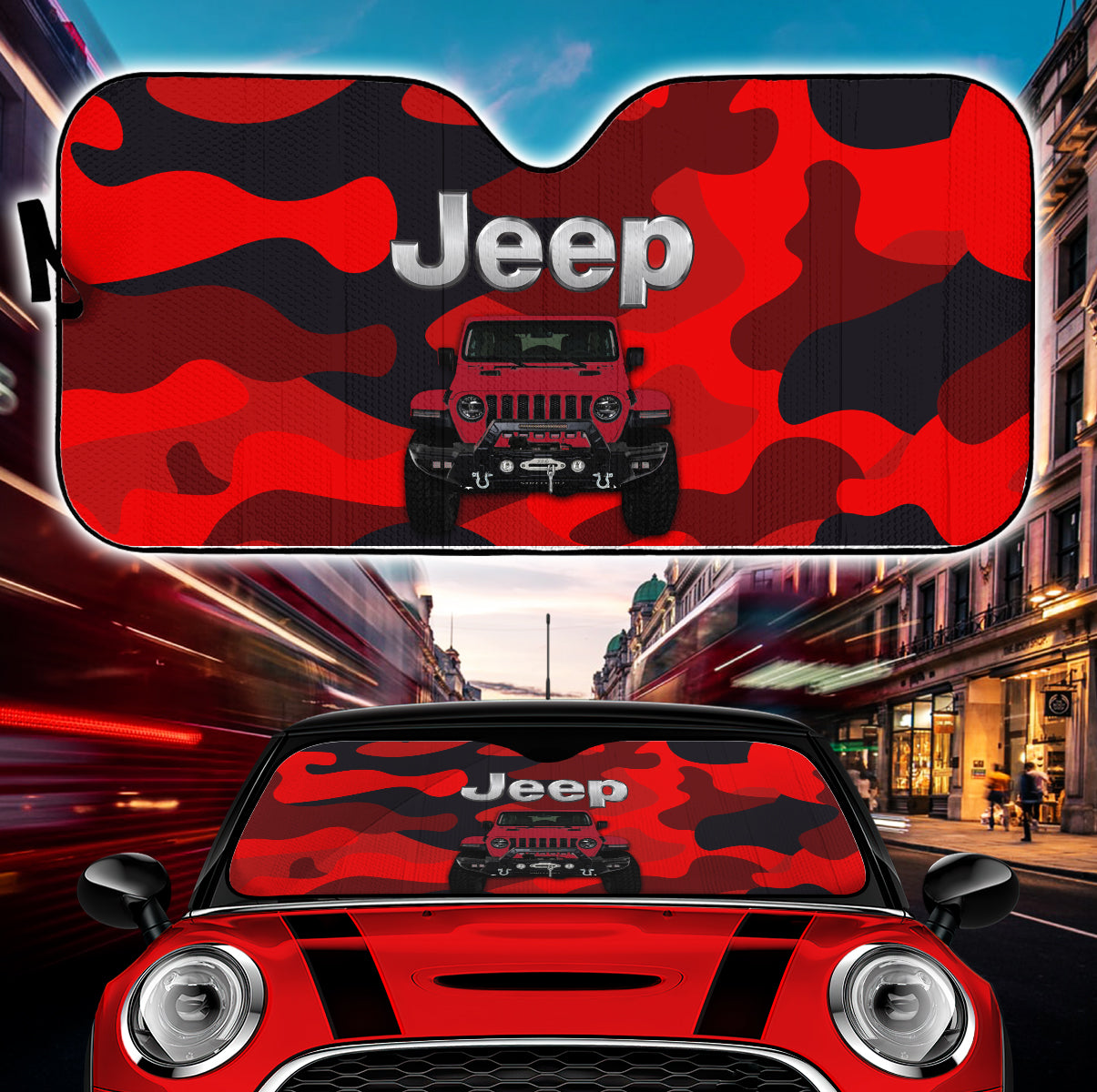 Red Camo Jeep Car Sunshades for Auto Interior Protection