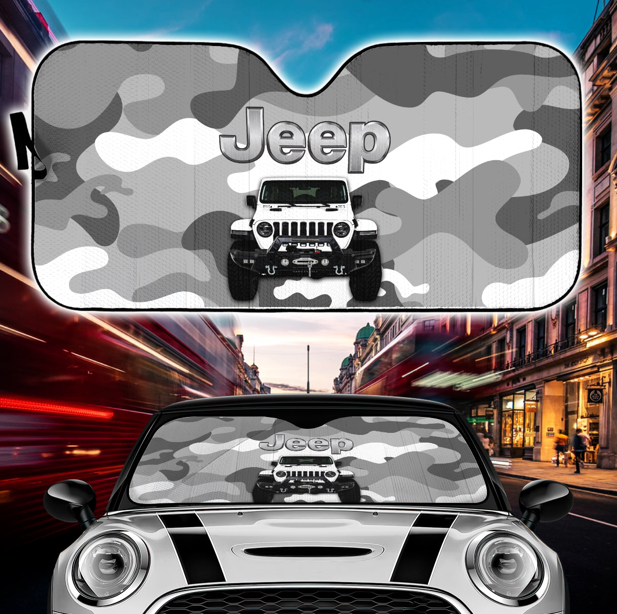White Jeep Camo Car Sunshades - Auto Window UV Protection