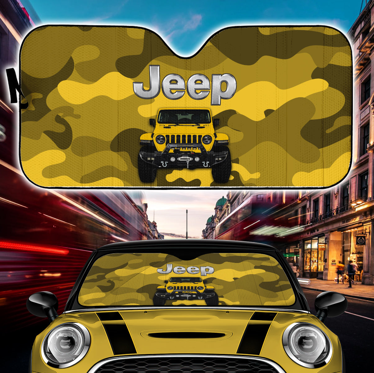 Yellow Camo Sunshades for Jeep Car Auto Protection