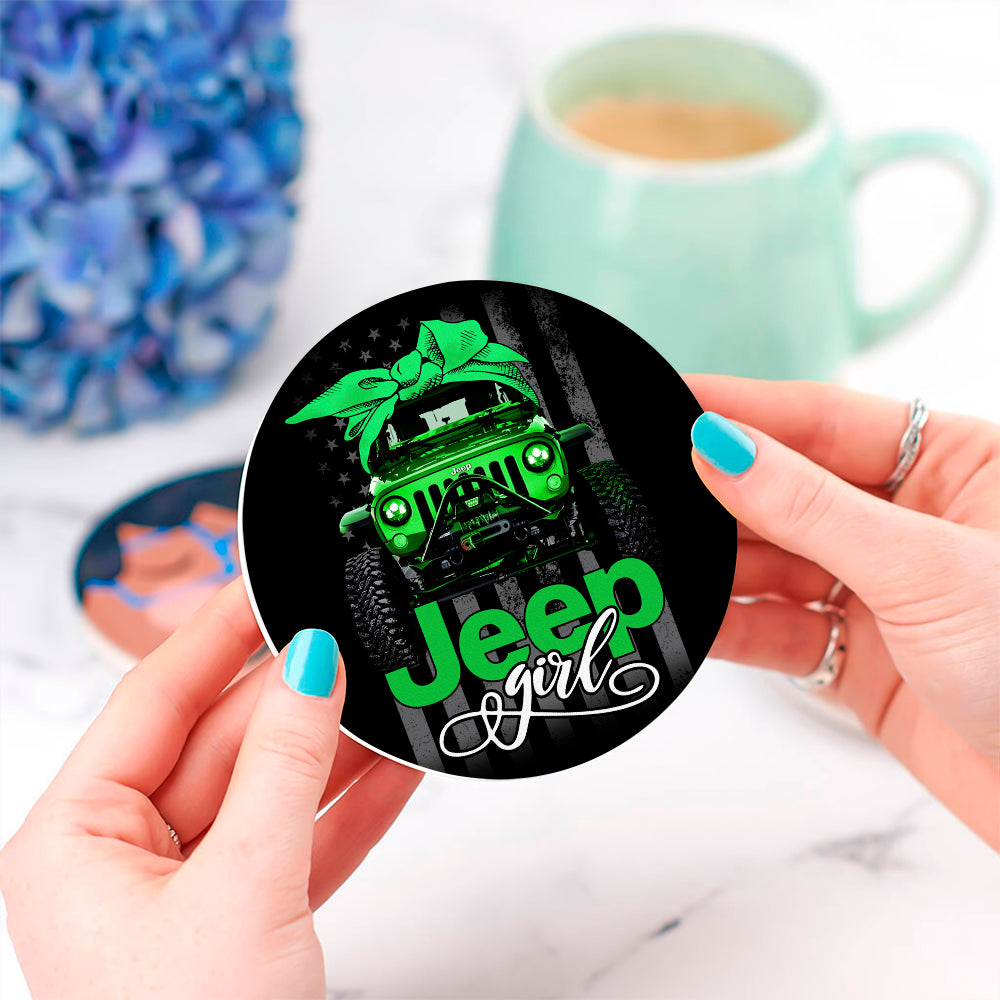 Jeep Girl Green  Drink Coasters for Home and Outdoor Use