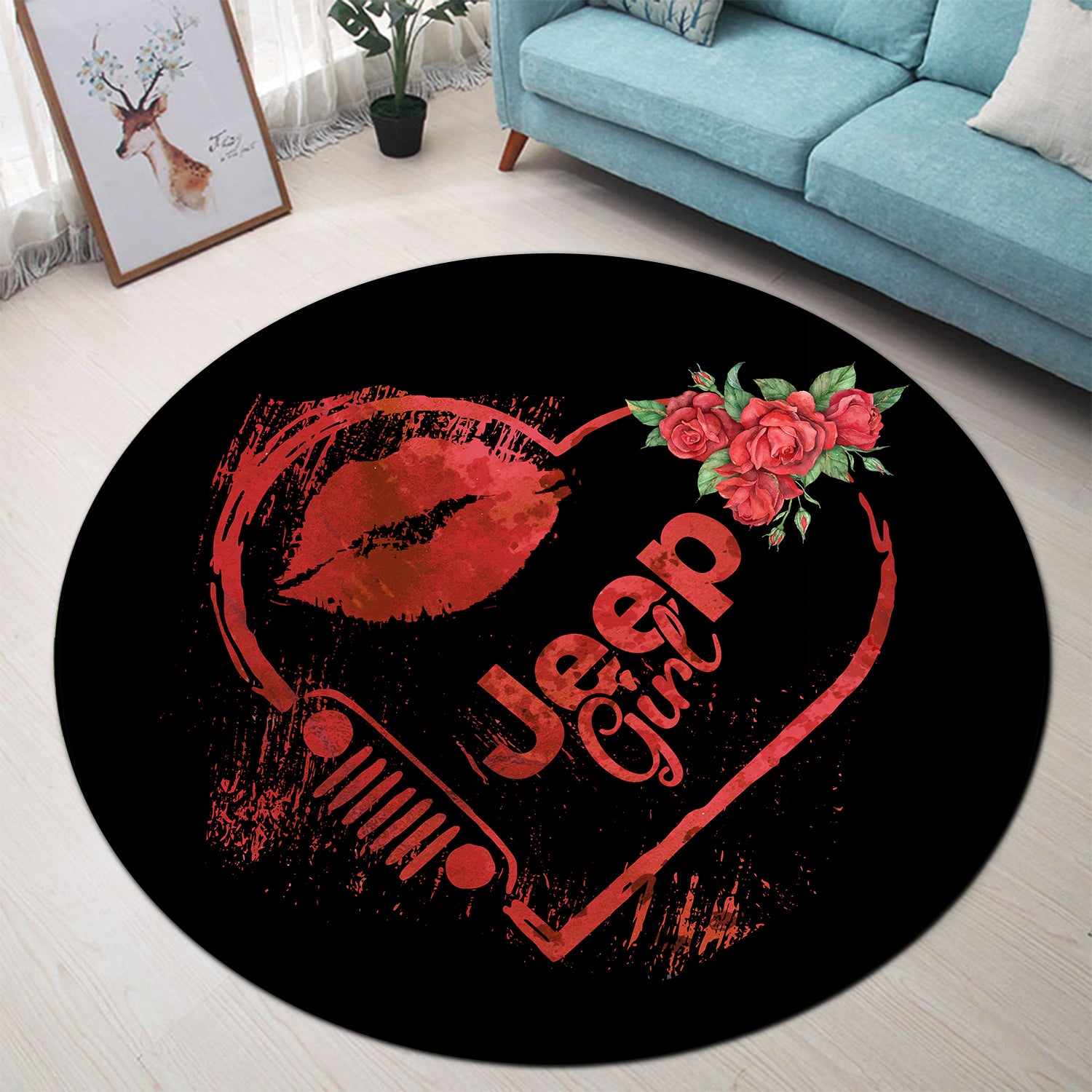 Jeep Girl Round Rug for Bedroom Living Room Home Decor Carpet
