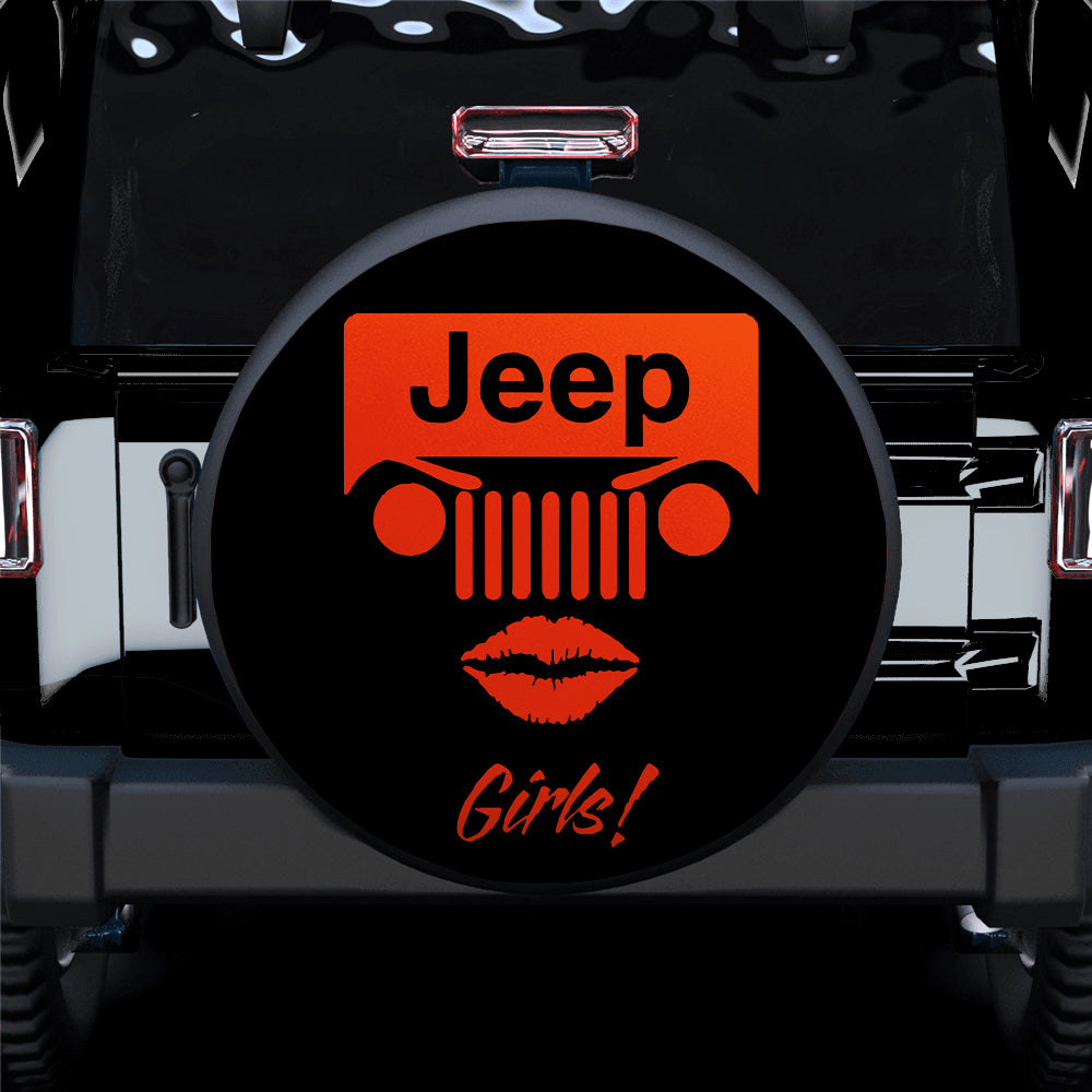 Orange Jeep Girl Spare Tire Cover - Great Gift for Campers