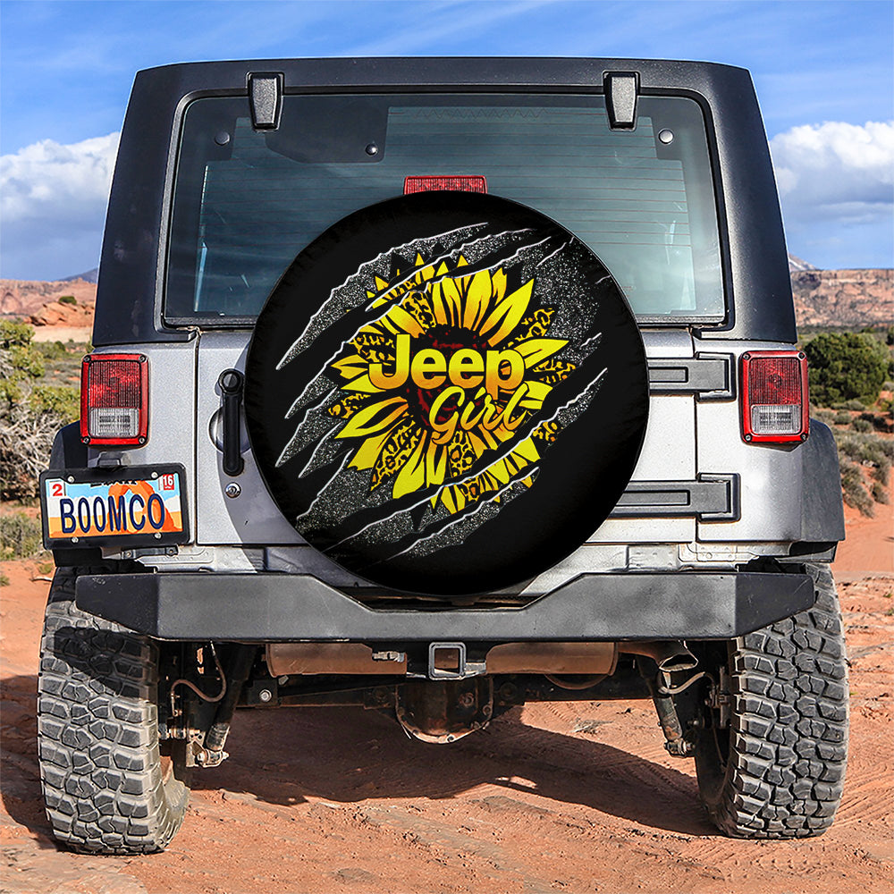 Jeep Girl Sunflower Gift for Campers - Car Spare Tire Covers
