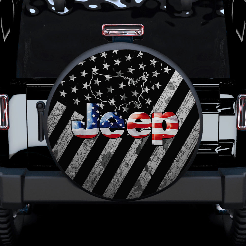 Jeep American Flag Spare Tire Covers for Campers and Off-Roading