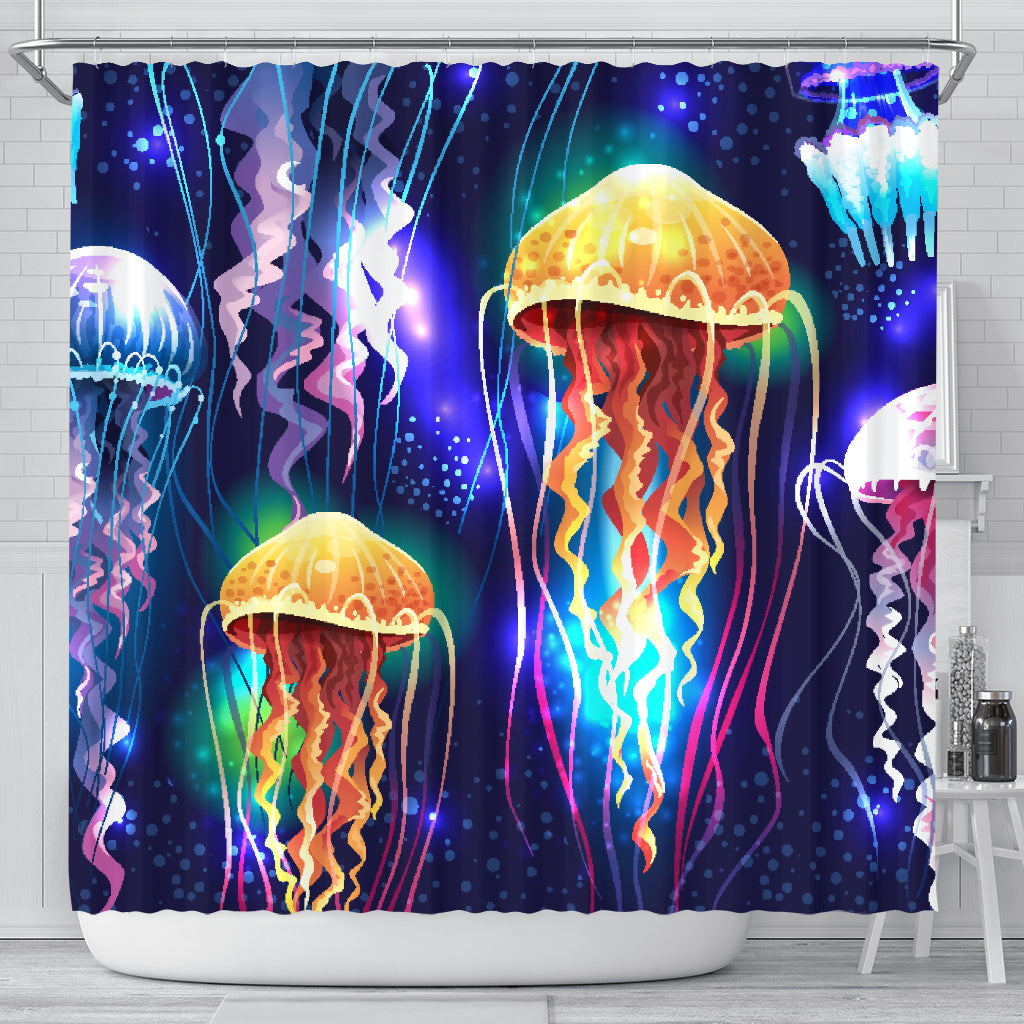 Glowing Jellyfish Underwater Shower Curtain for Bathroom Decor