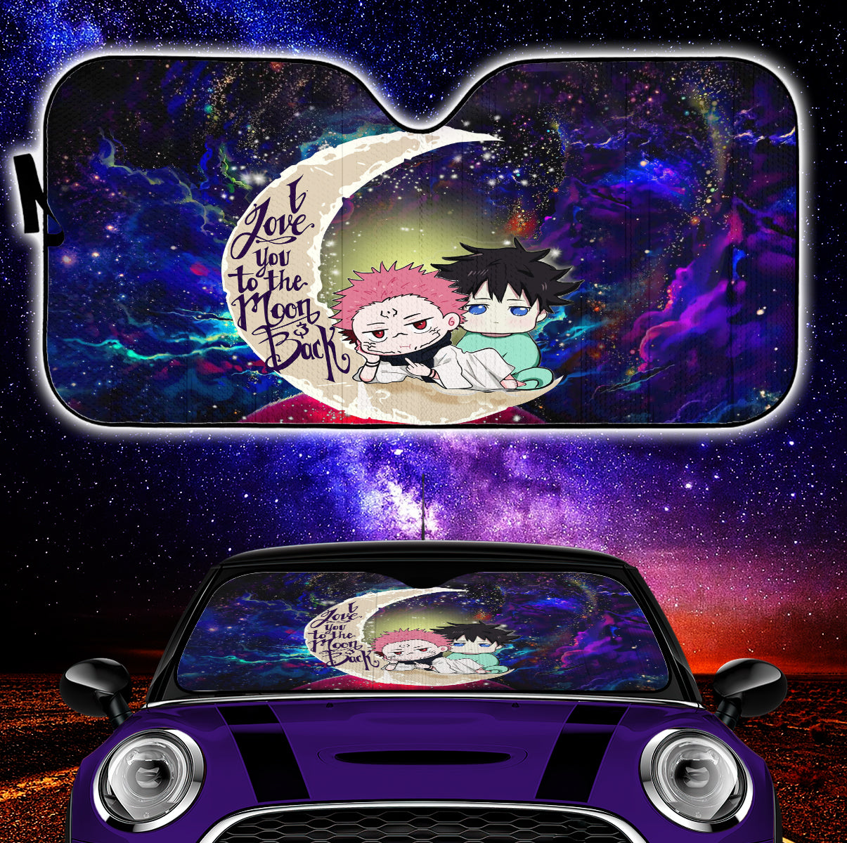 Jujutsu Kaisen Gojo Sukuna Galaxy Car Sunshades - Love You To The Moon