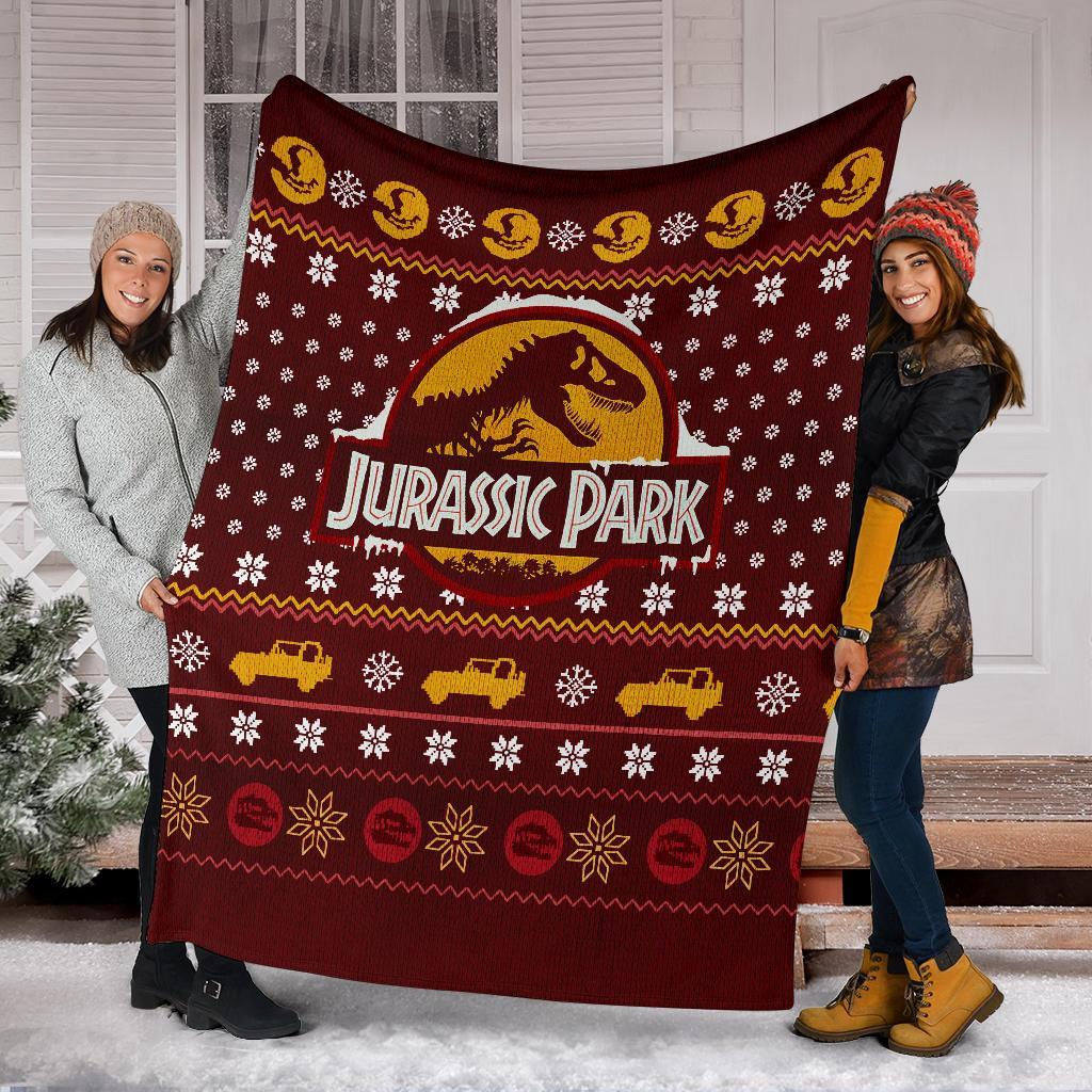 Jurassic Park Christmas Blanket Custom Home Decor Red Ugly Design