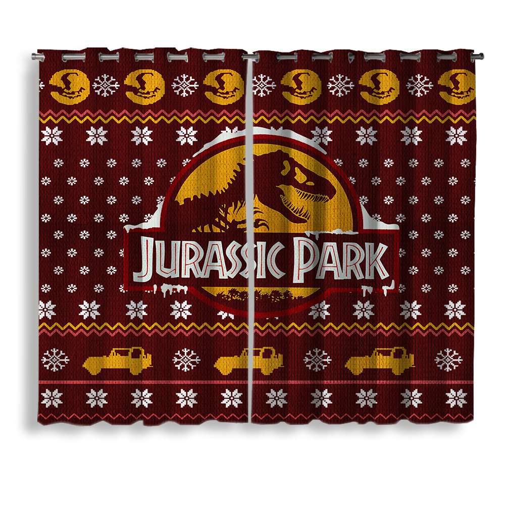 Jurassic Park T-Rex Holiday Curtain for Christmas Window Decoration