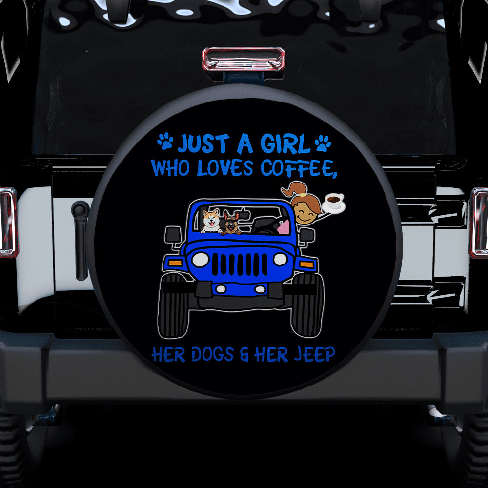 Girl Who Loves Coffee and Dogs Jeep Spare Tire Cover Gift for Campers