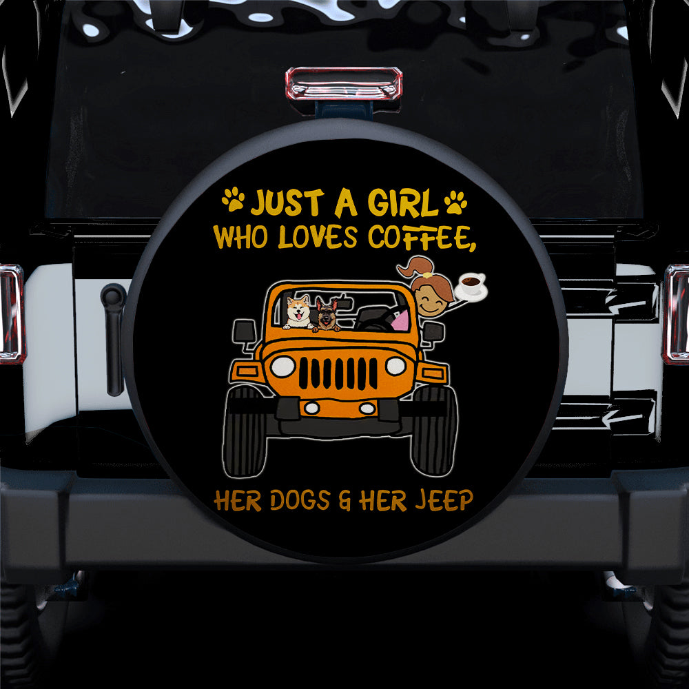 Coffee and Dogs Lover Jeep Orange Spare Tire Cover for Campers