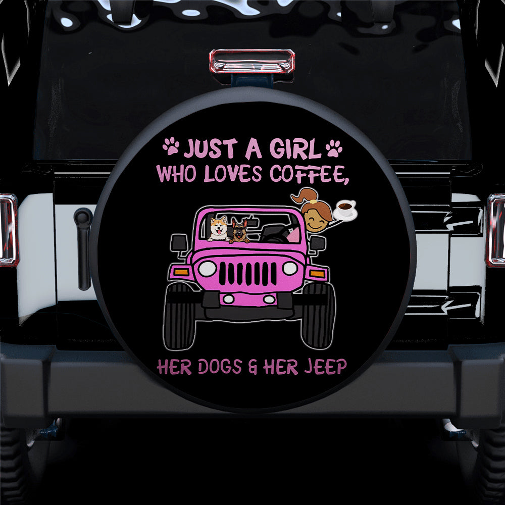 Coffee and Dogs Lover Jeep Pink Car Spare Tire Cover for Campers