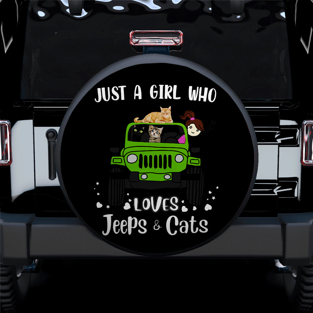 Jeep and Cat Lover Green Spare Tire Cover for Campers Gift