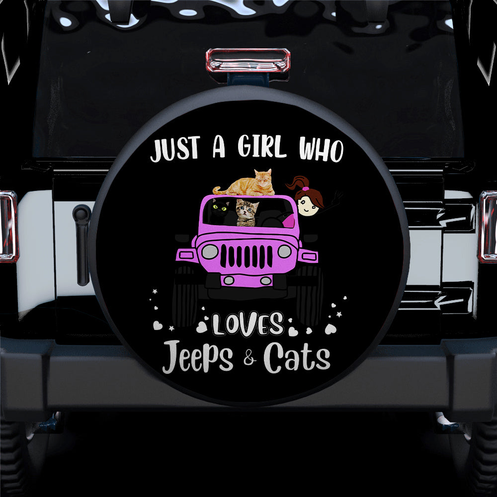 Cat and Jeep Lover Pink Spare Tire Cover Gift for Campers