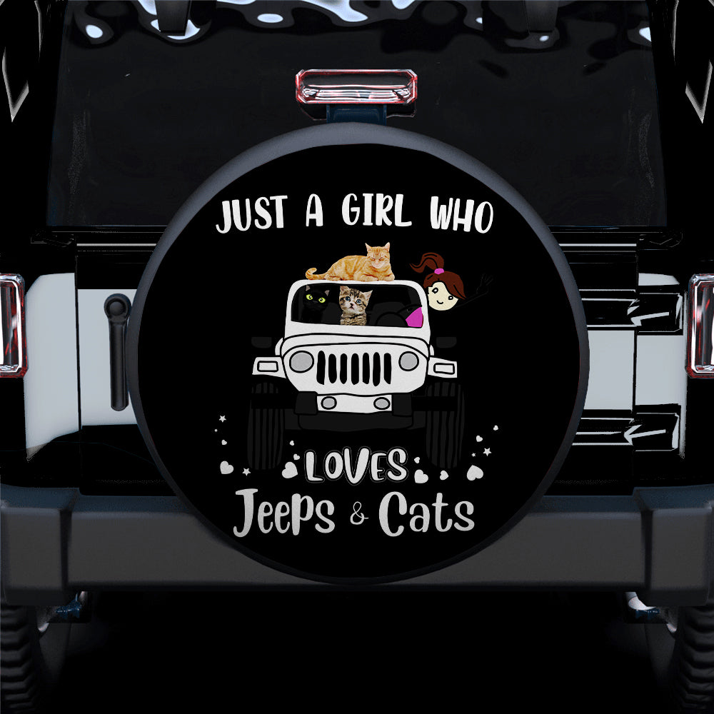 Just A Girl Who Loves Jeep and Cat White Spare Tire Covers for Campers