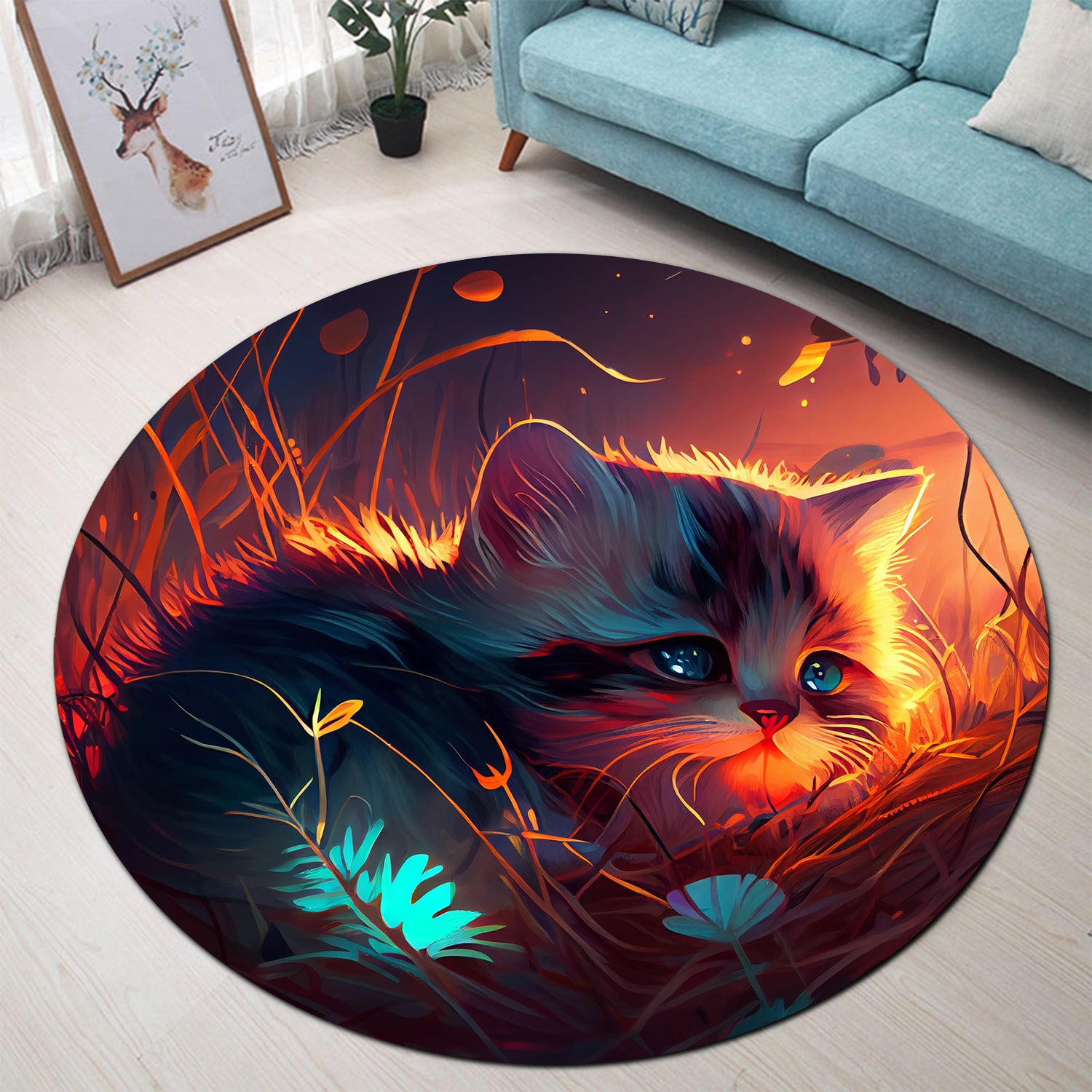 Kitten Round Carpet Rug for Bedroom Living Room Home Decor