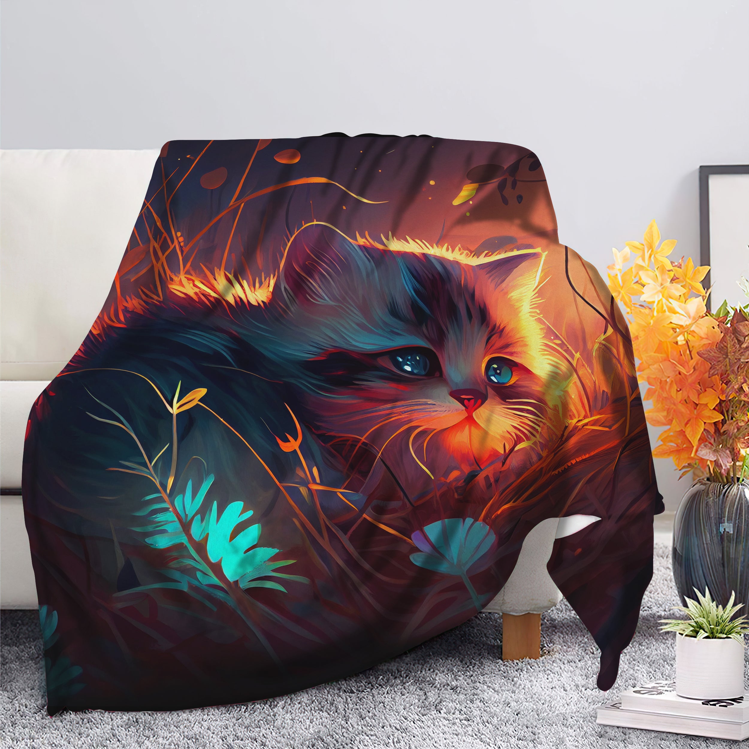 Cozy Fireflies Moonlight Blanket for Kittens in Grass