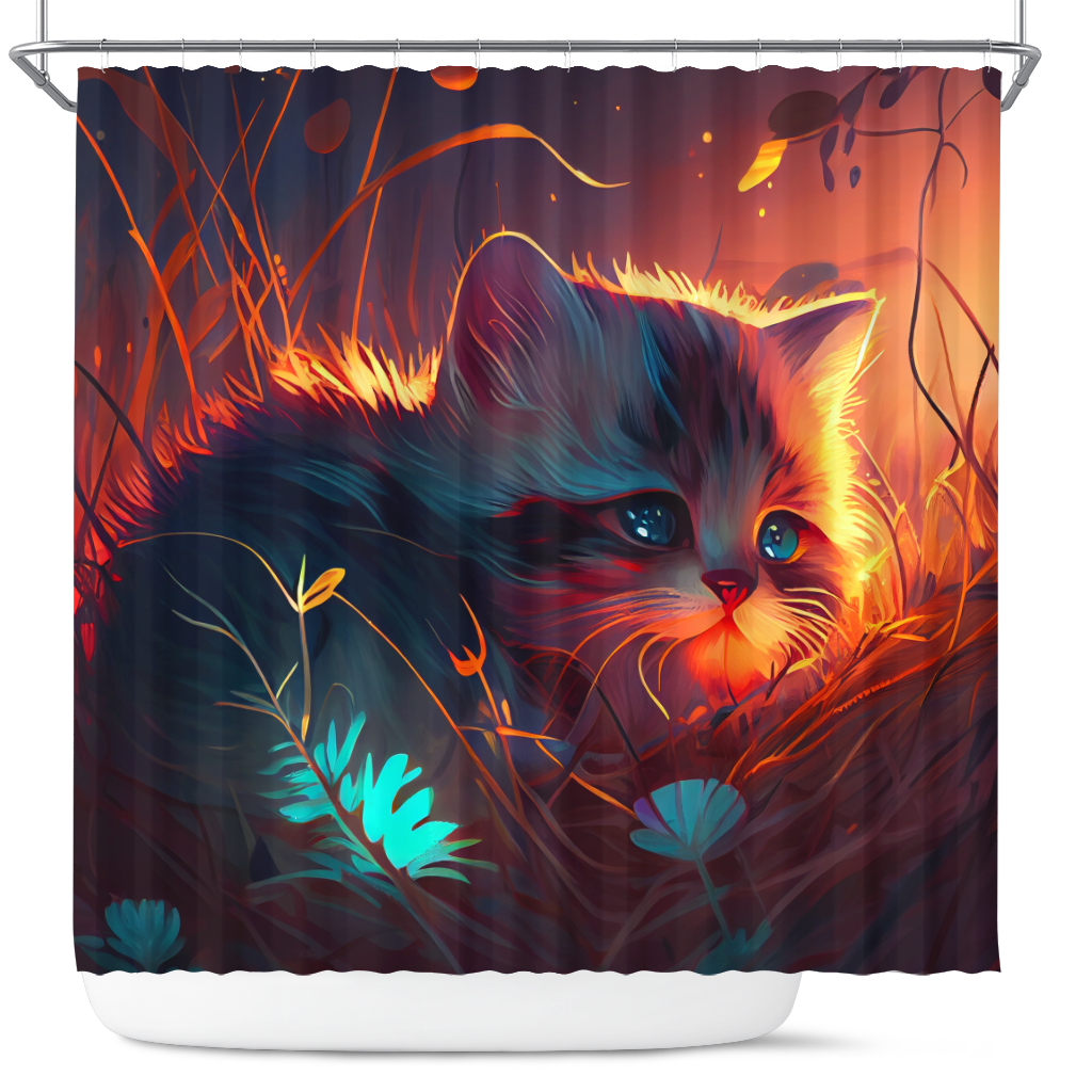 Kitten in Grass Design Shower Curtain for Bathroom Decor