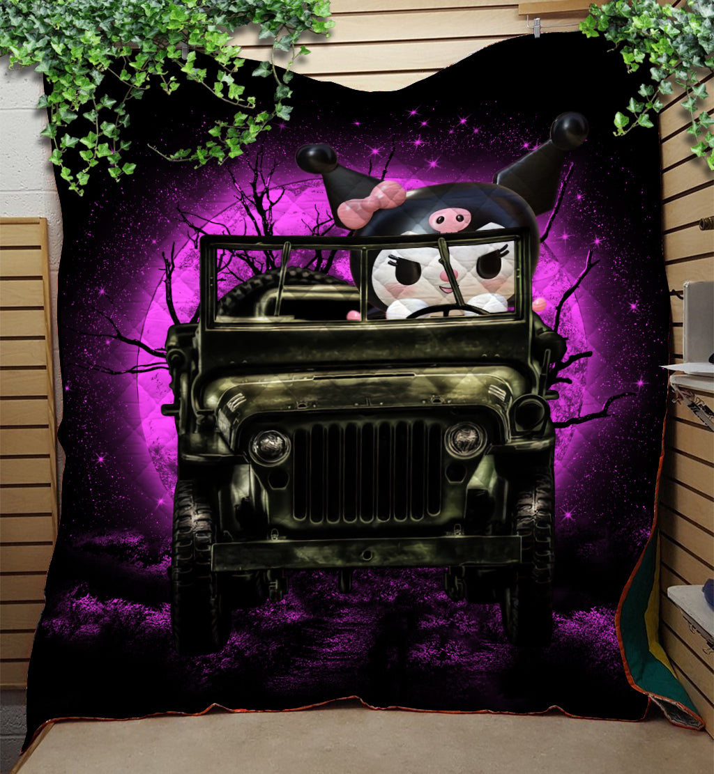 Kuromi Halloween Quilt Blanket with Funny Moonlight Design for Cozy Bedding