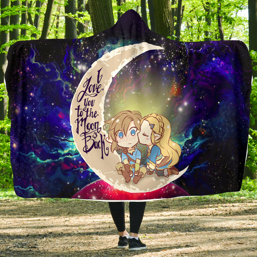 Zelda Chibi Couple Love You To The Moon Galaxy Hooded Blanket