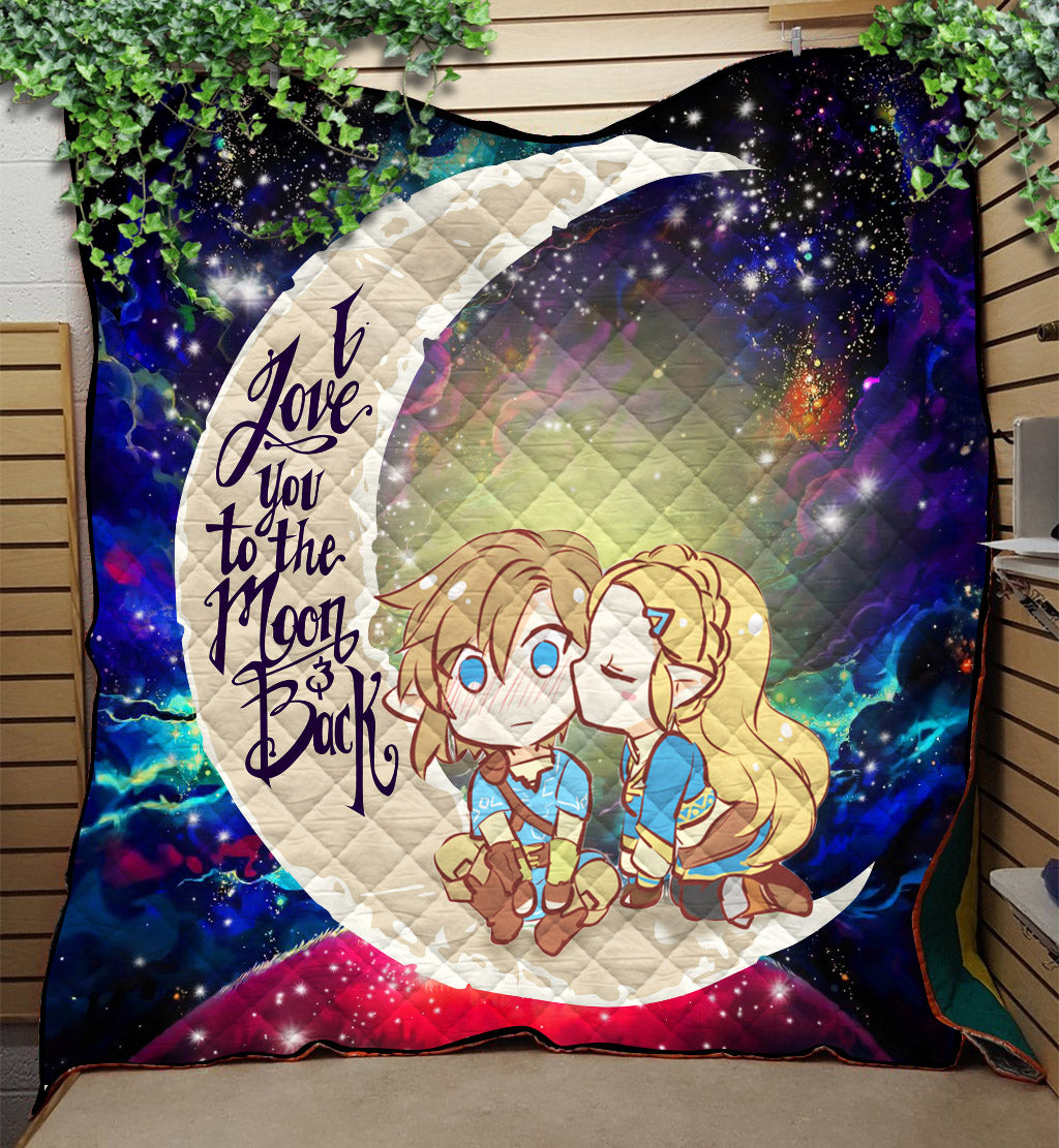 Zelda Chibi Couple Love You To The Moon Galaxy Quilt Blanket