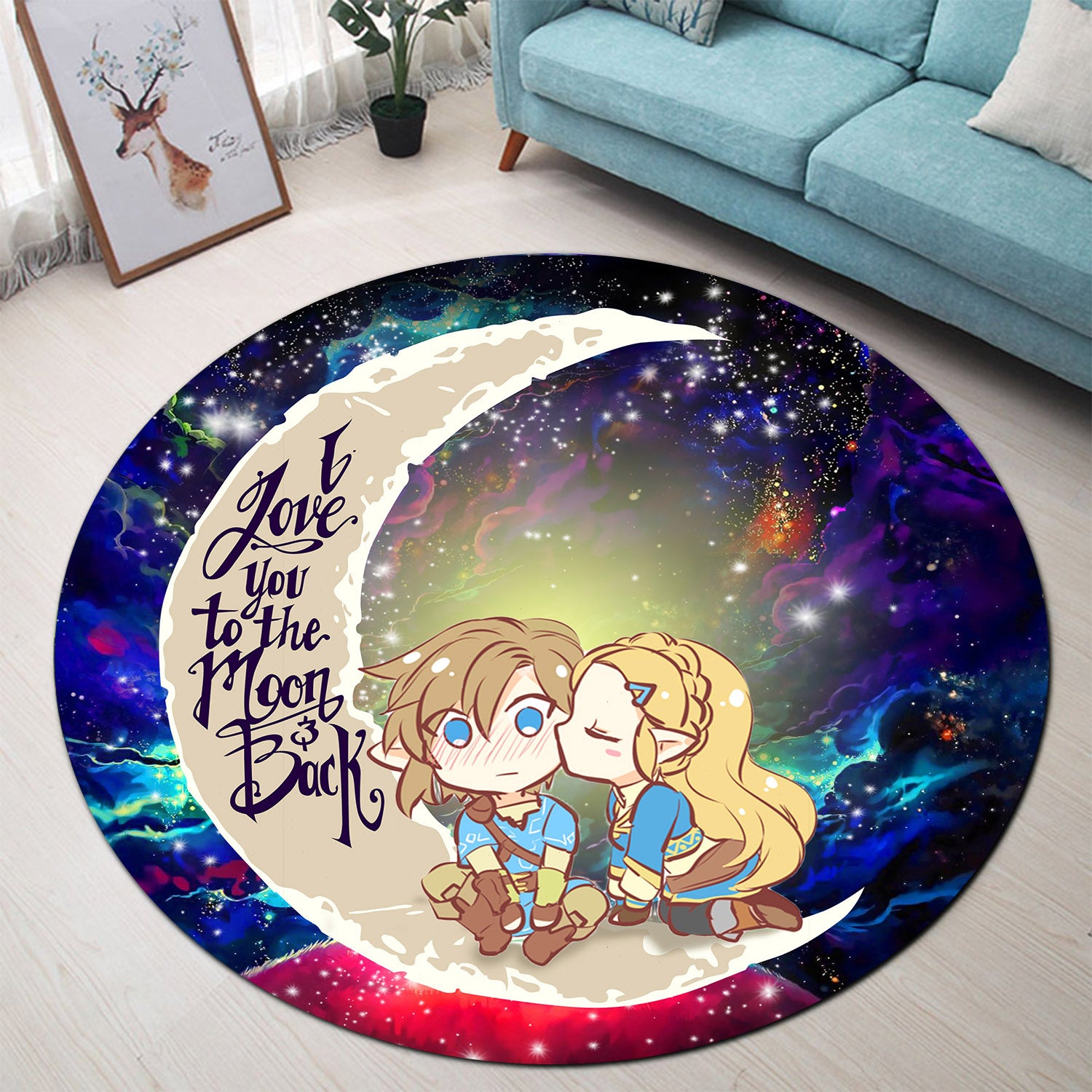 Zelda Chibi Couple Rug - Love You To The Moon Galaxy Home Decor