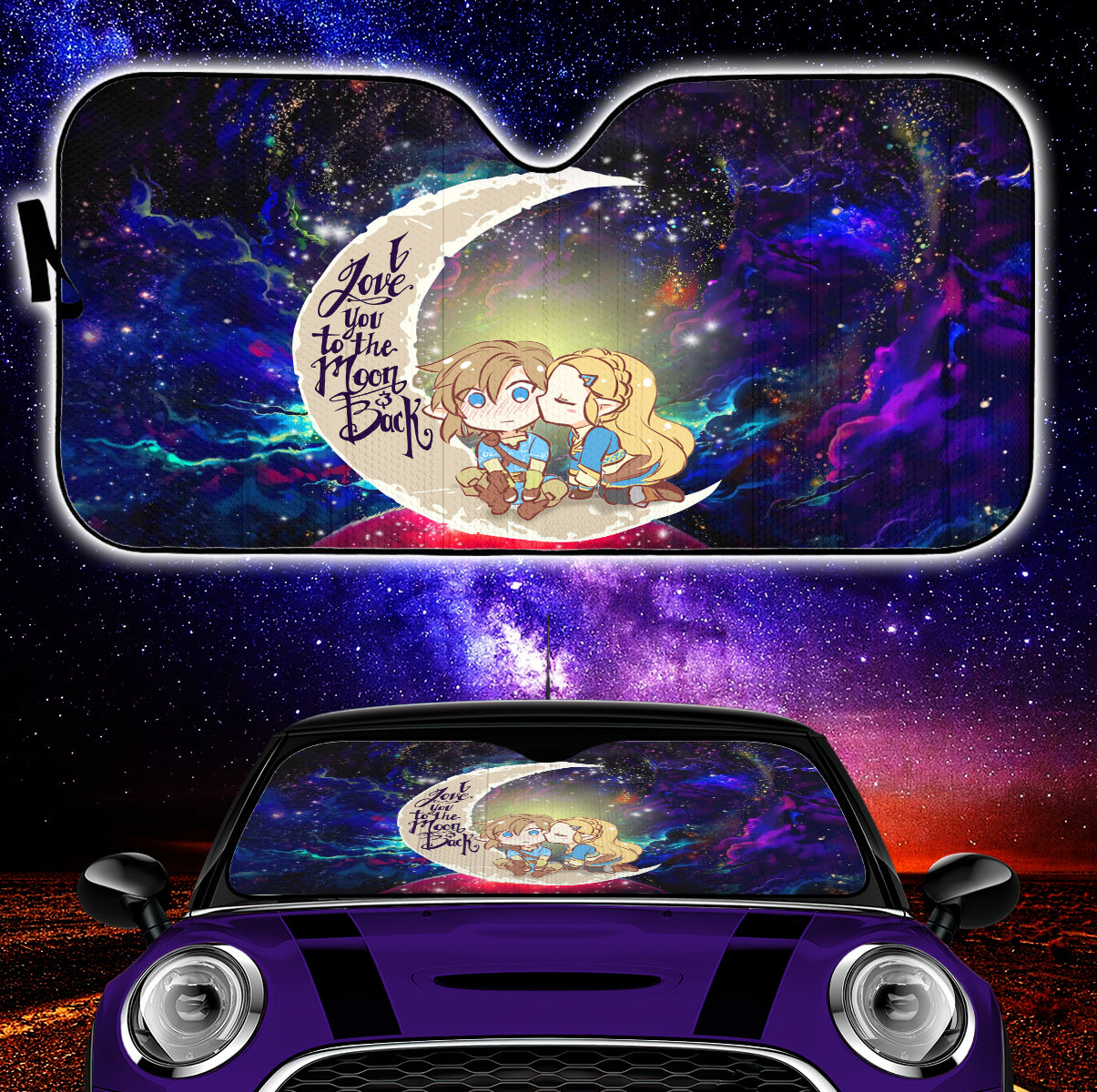 Zelda Chibi Love You To The Moon Galaxy Auto Sunshades for Couples